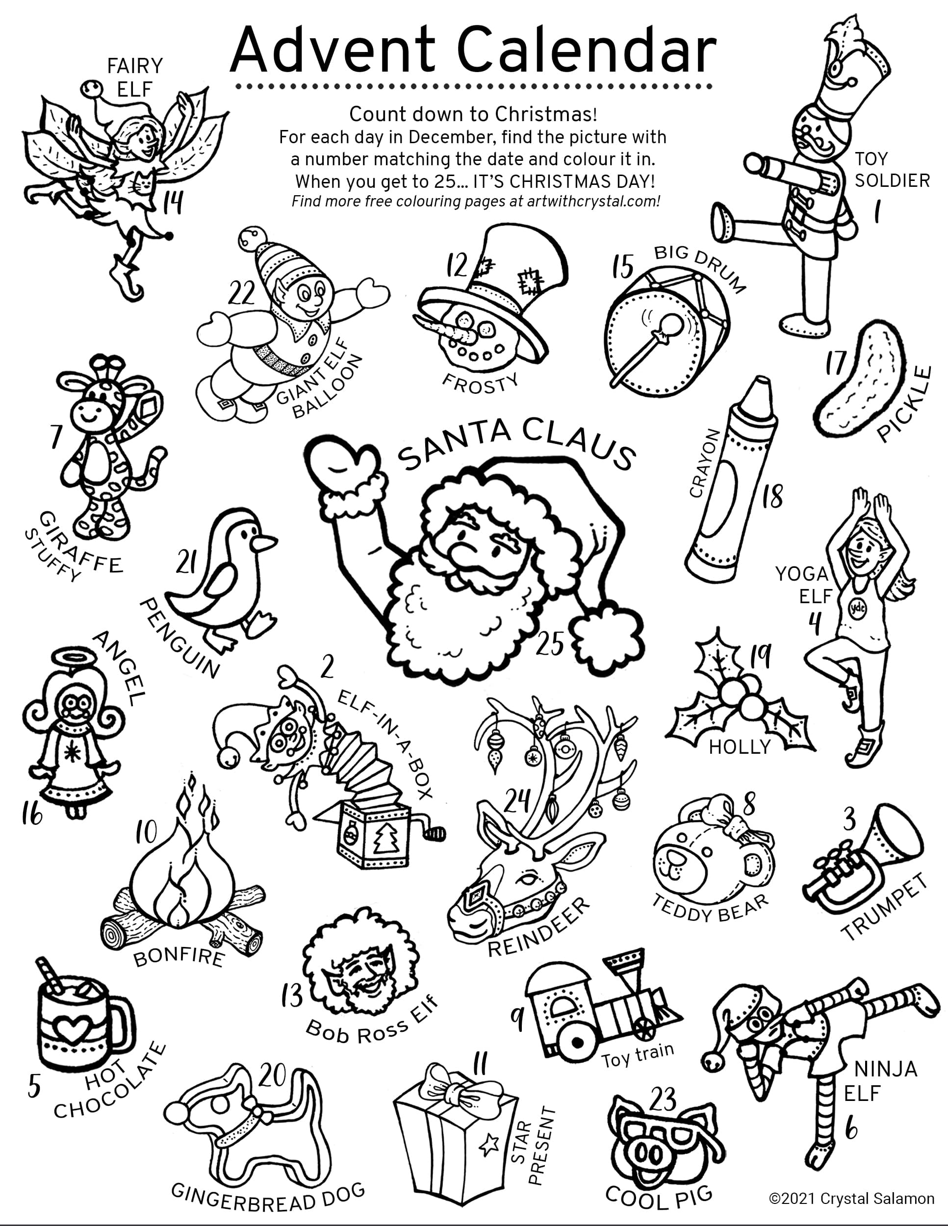 Christmas Advent Calendar FREE Printable Art With Crystal