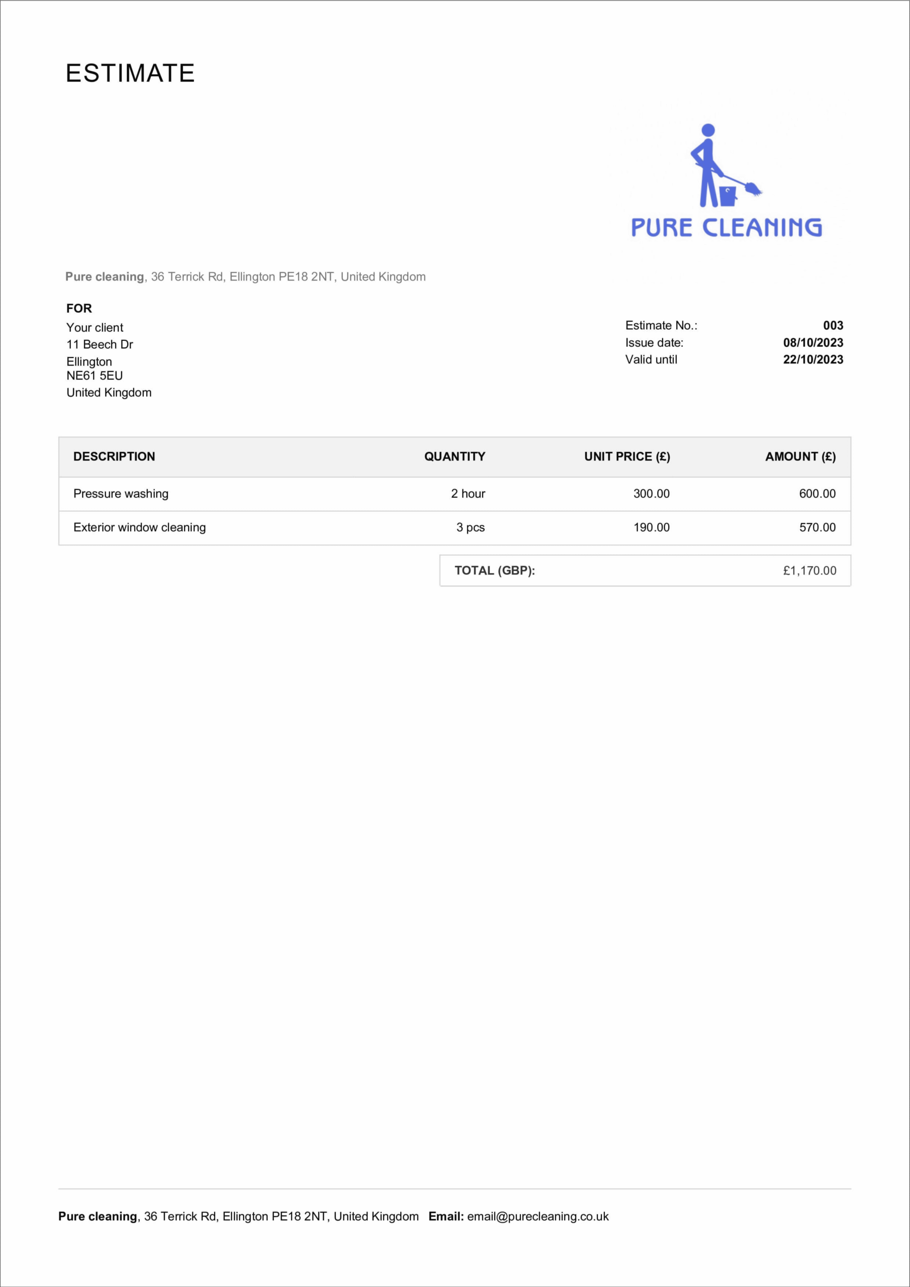 Cleaning Estimate Template Free Printable Billdu Cleaning Estimate Template Free Printable Billdu