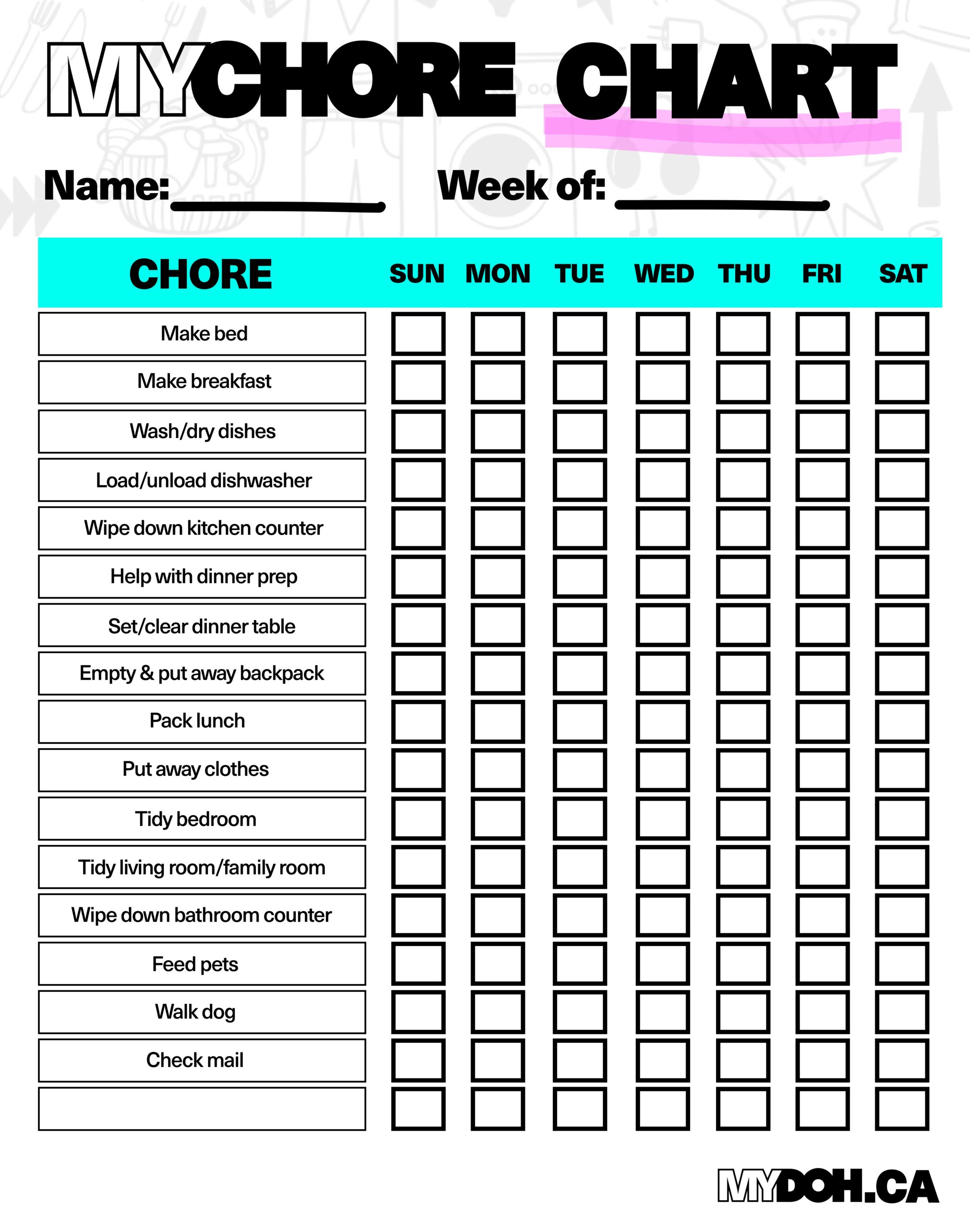 Daily Chores For Teens And Tweens Mydoh Worksheets Library Daily Chores For Teens And Tweens Mydoh Worksheets Library