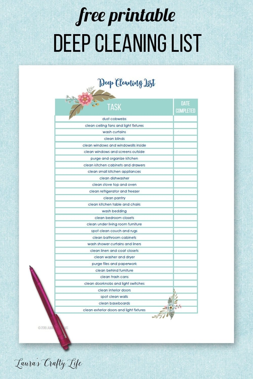 Day 31 Printable Deep Cleaning List Day 31 Printable Deep Cleaning List