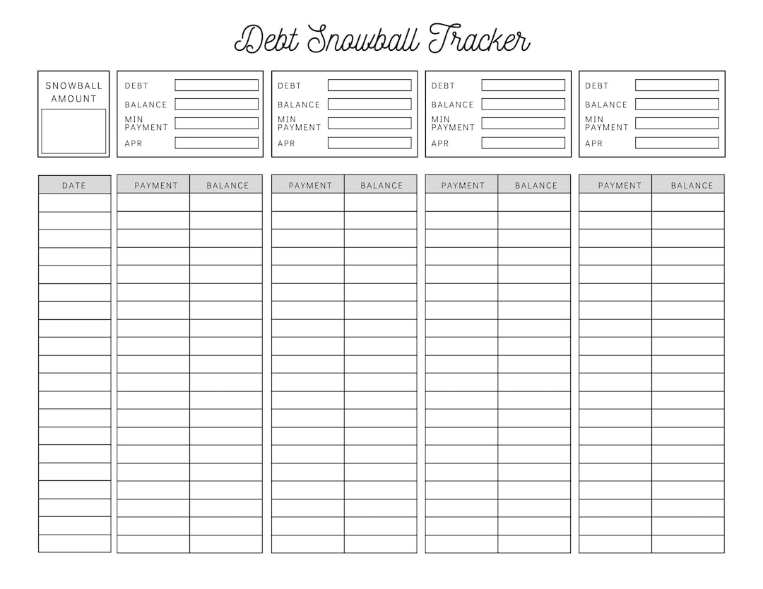 Debt Snowball Tracker Printable Debt Payment Worksheet Debt Payoff Progress Log Debt Free Goal Chart Instant Download Etsy