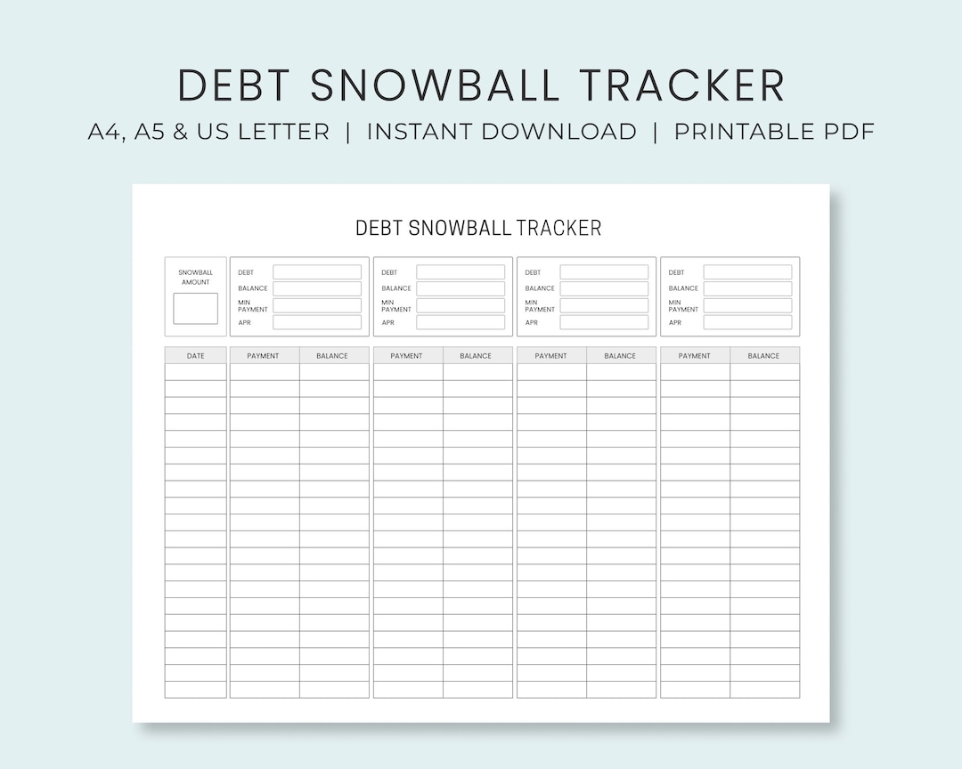 Debt Snowball Tracker Printable Debt Payment Worksheet Debt Payoff Progress Log Debt Free Goal Chart Instant Download Etsy