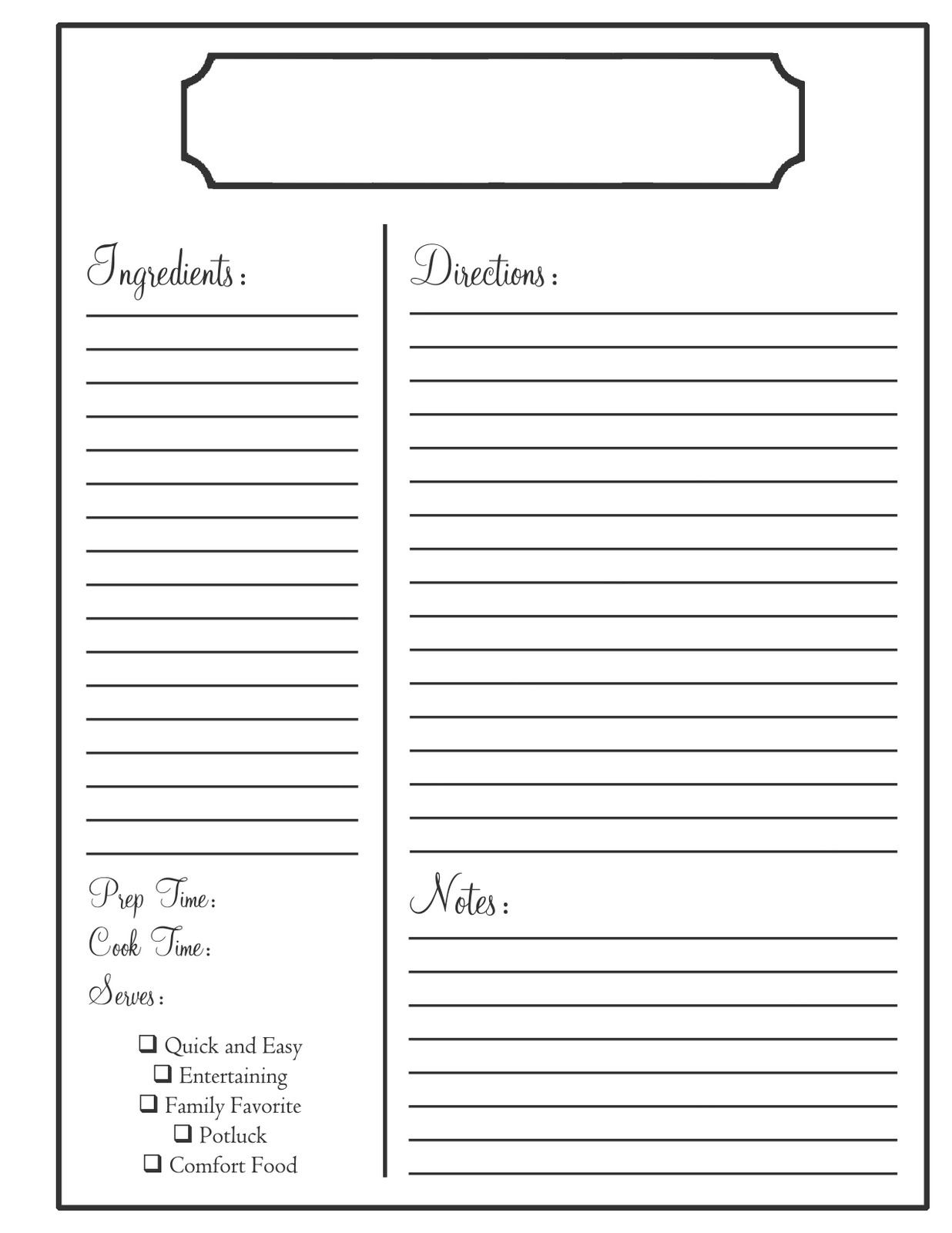 free printable recipe sheets
