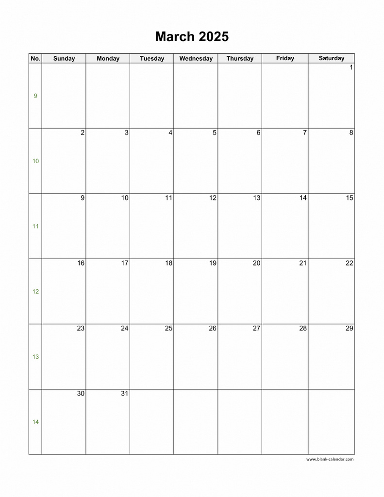 march calendar blank printable