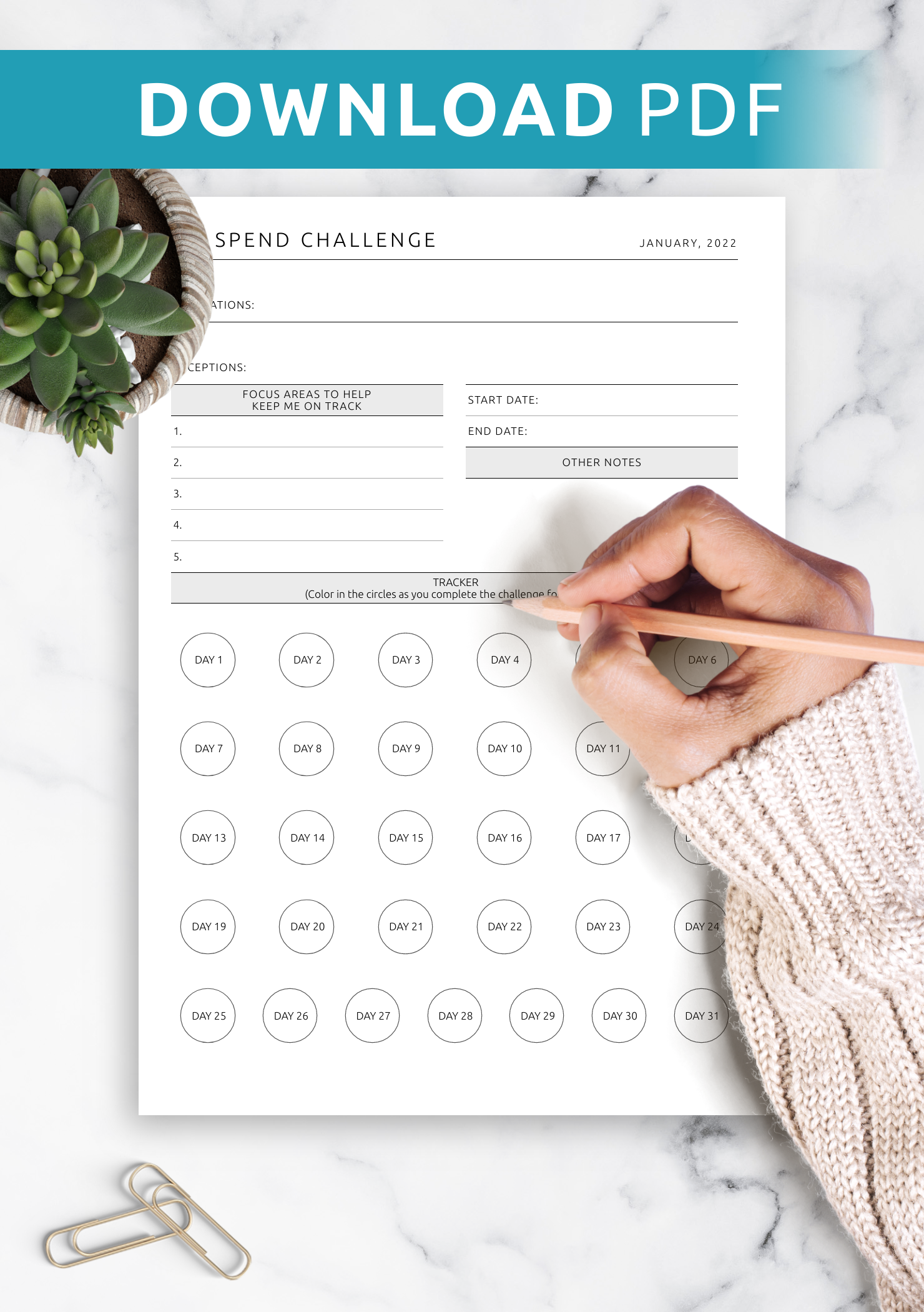 no spending challenge printable