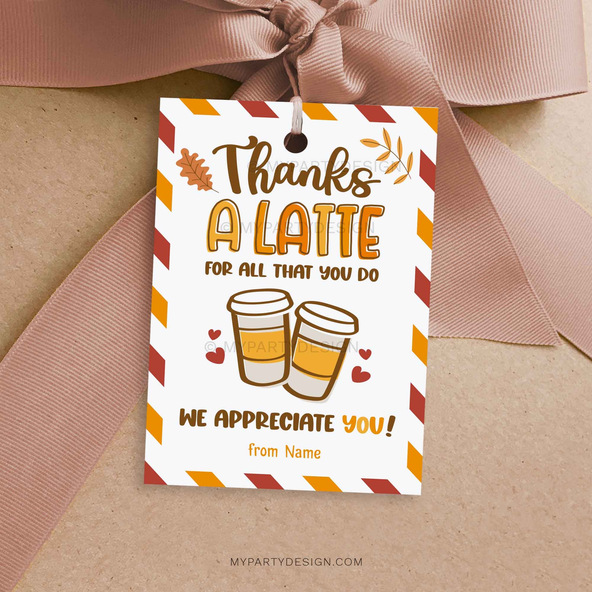 Fall Thanks A Latte Gift Tag Printable PDF My Party Design