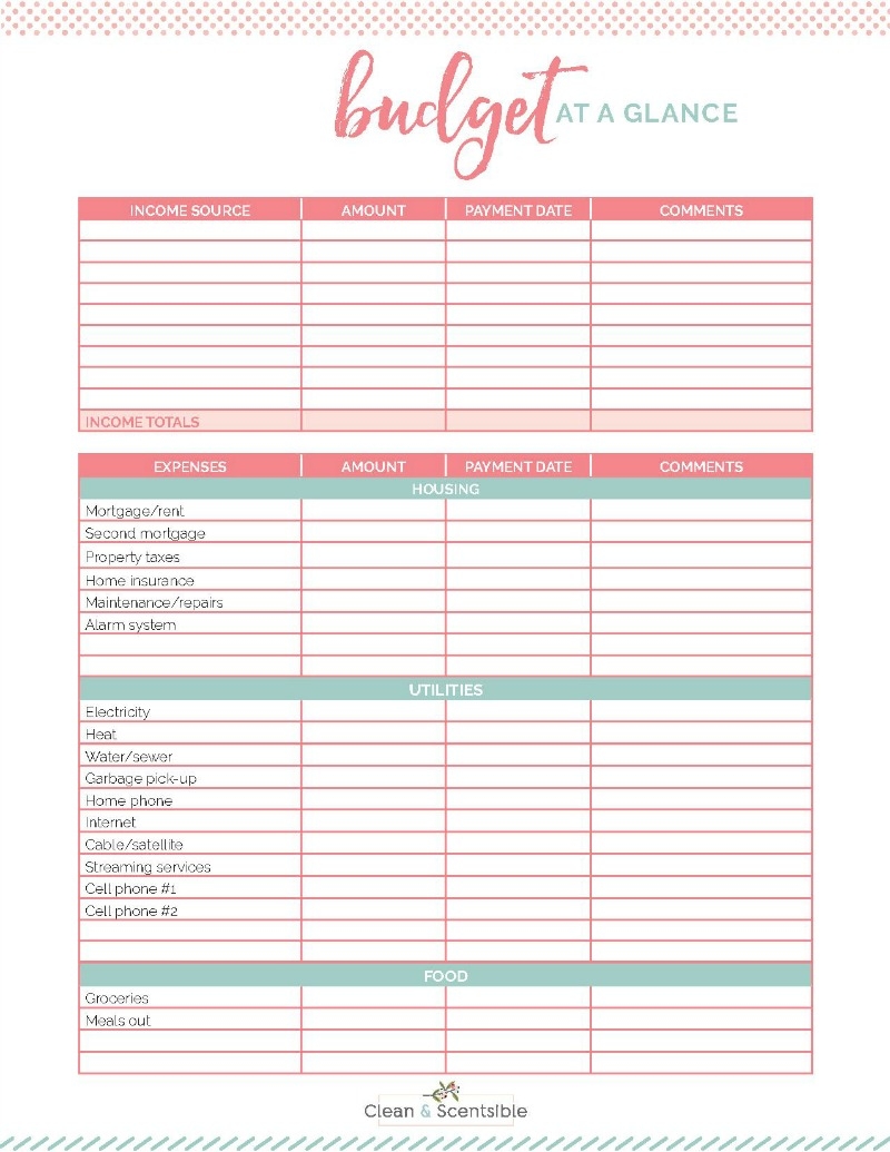 free budget worksheets printable
