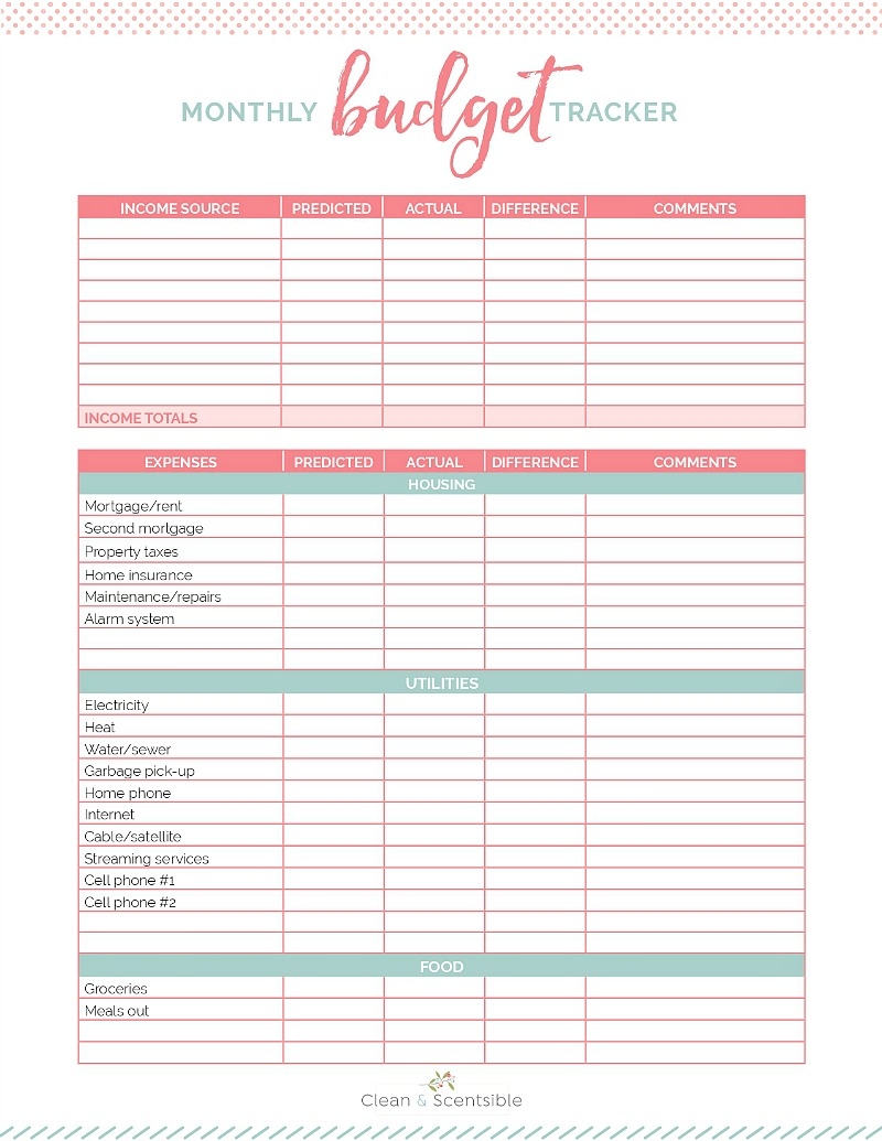 free printable budget sheets
