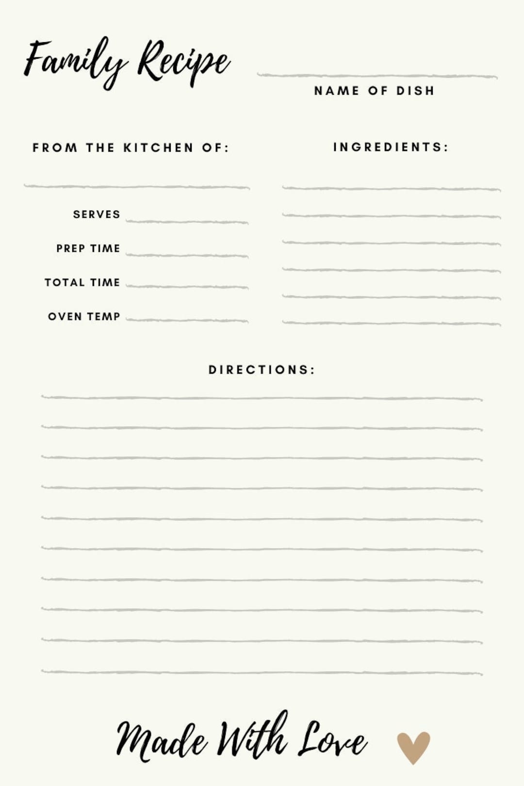 recipe book template printable