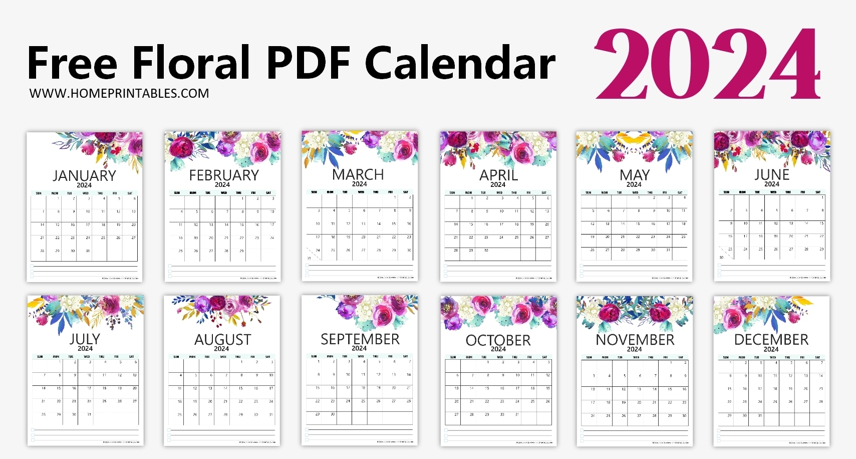 Floral 2024 Calendar Printable PDF Beautiful Templates 