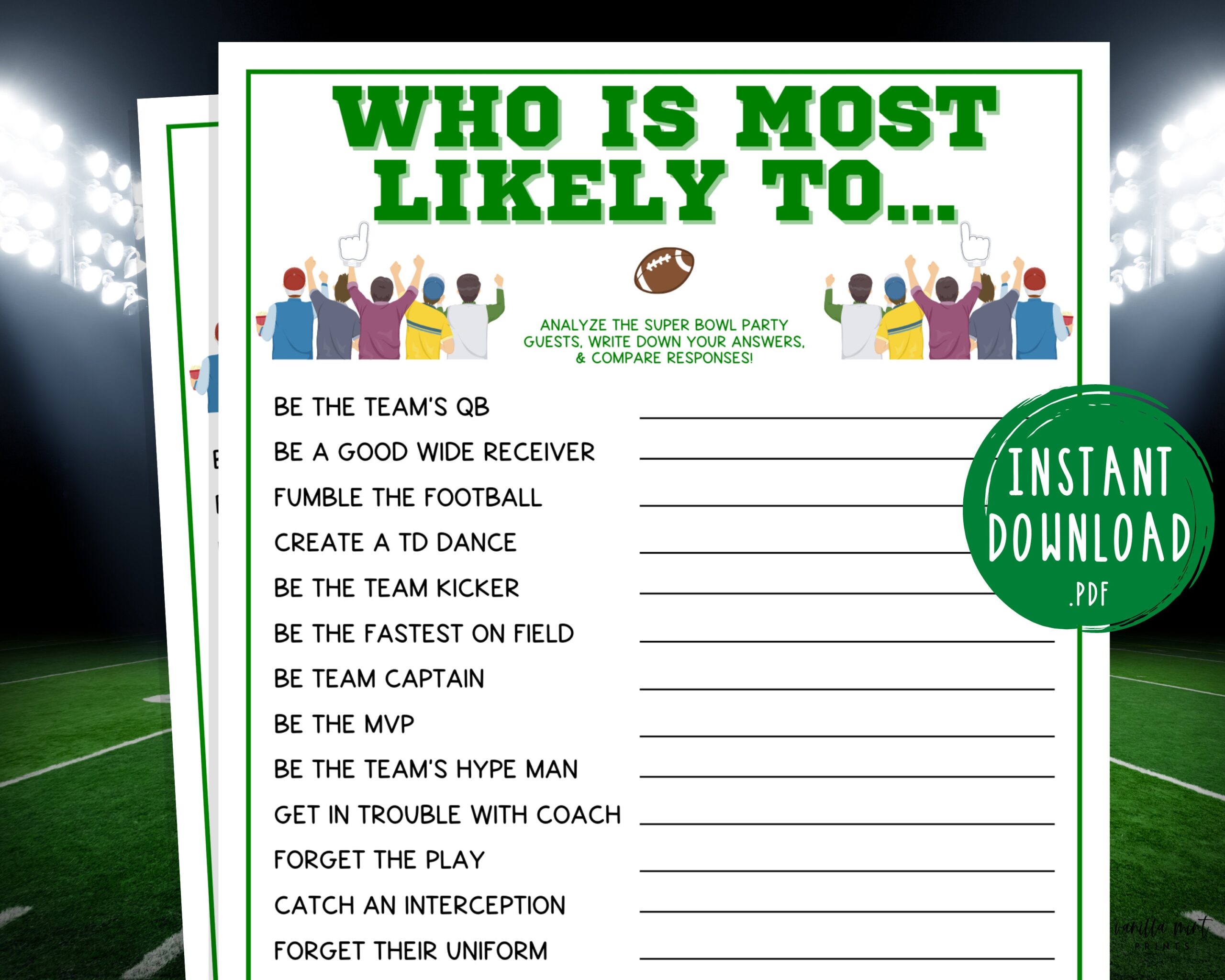 Football Who Is Most Likely To Game Fantasy Football Party Games Printable Super Bowl Party Game Sunday Football Activity For Adults Etsy