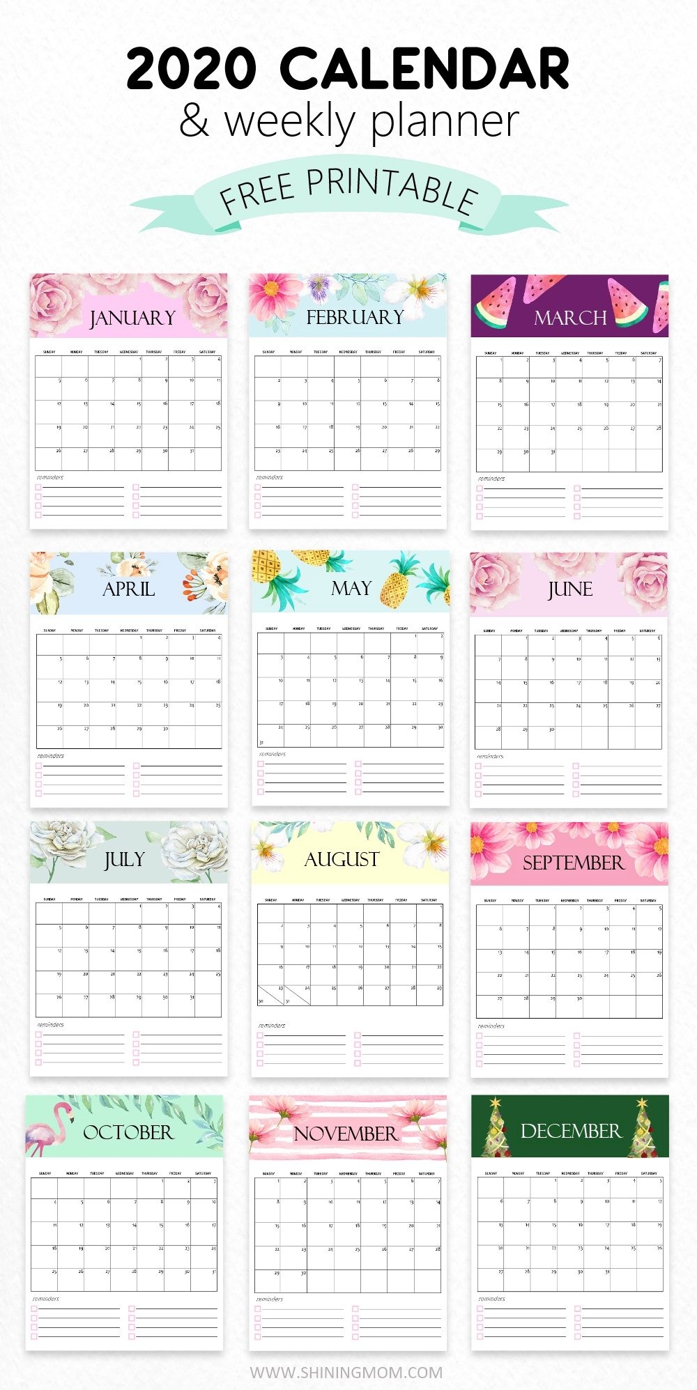FREE 2020 Printable Calendar 12 Cute Monthly Designs To Love FREE 2020 Printable Calendar 12 Cute Monthly Designs To Love