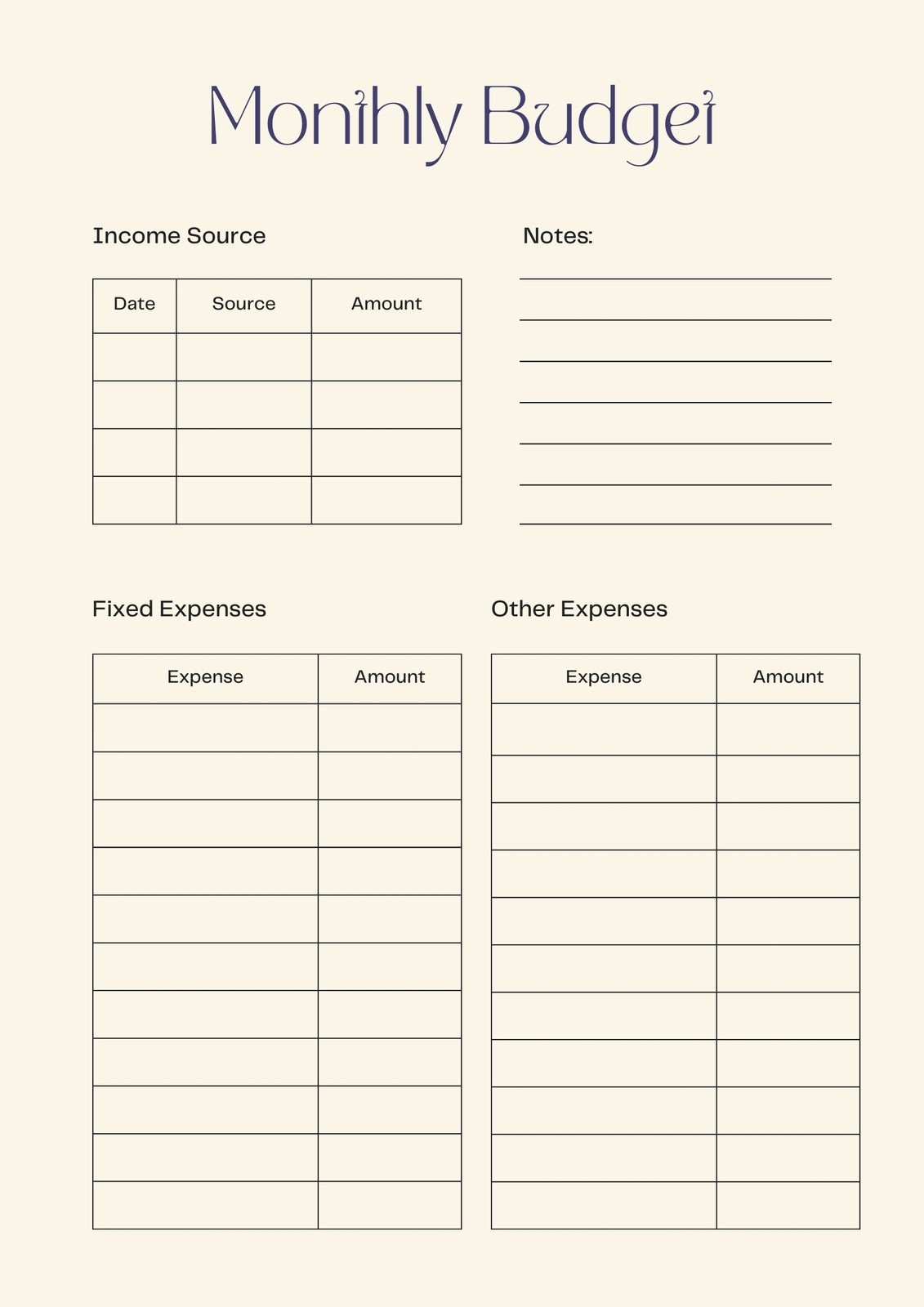 monthly expenses spreadsheet printable
