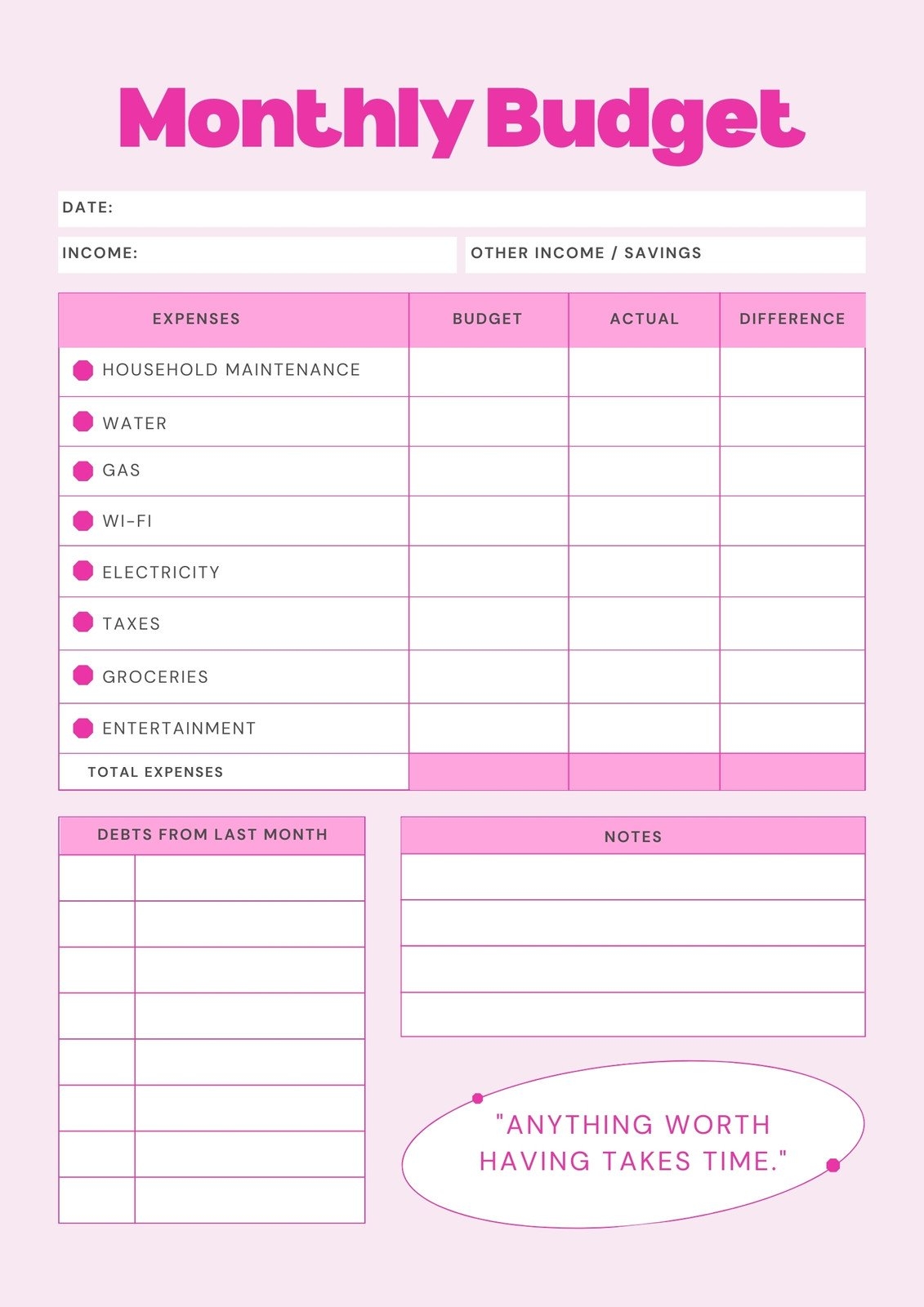 Free Printable Budget Organizer