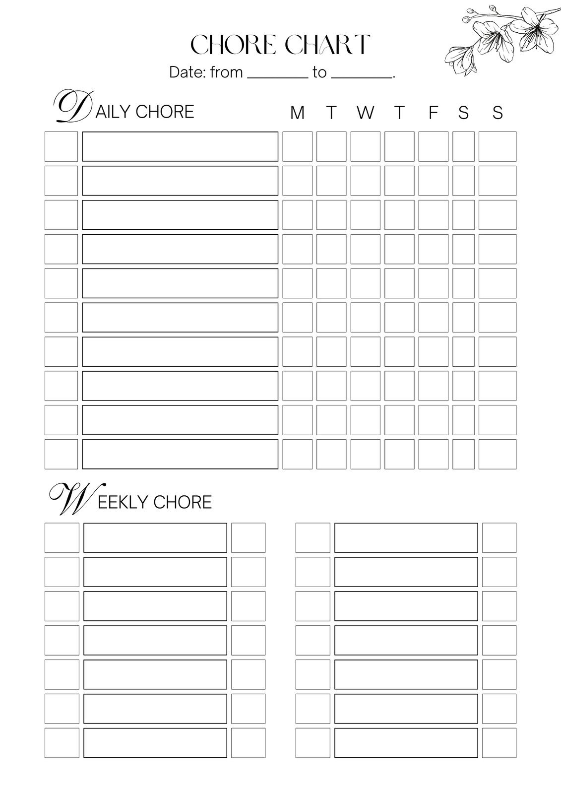 Free Editable Printable Chore Charts For Adults