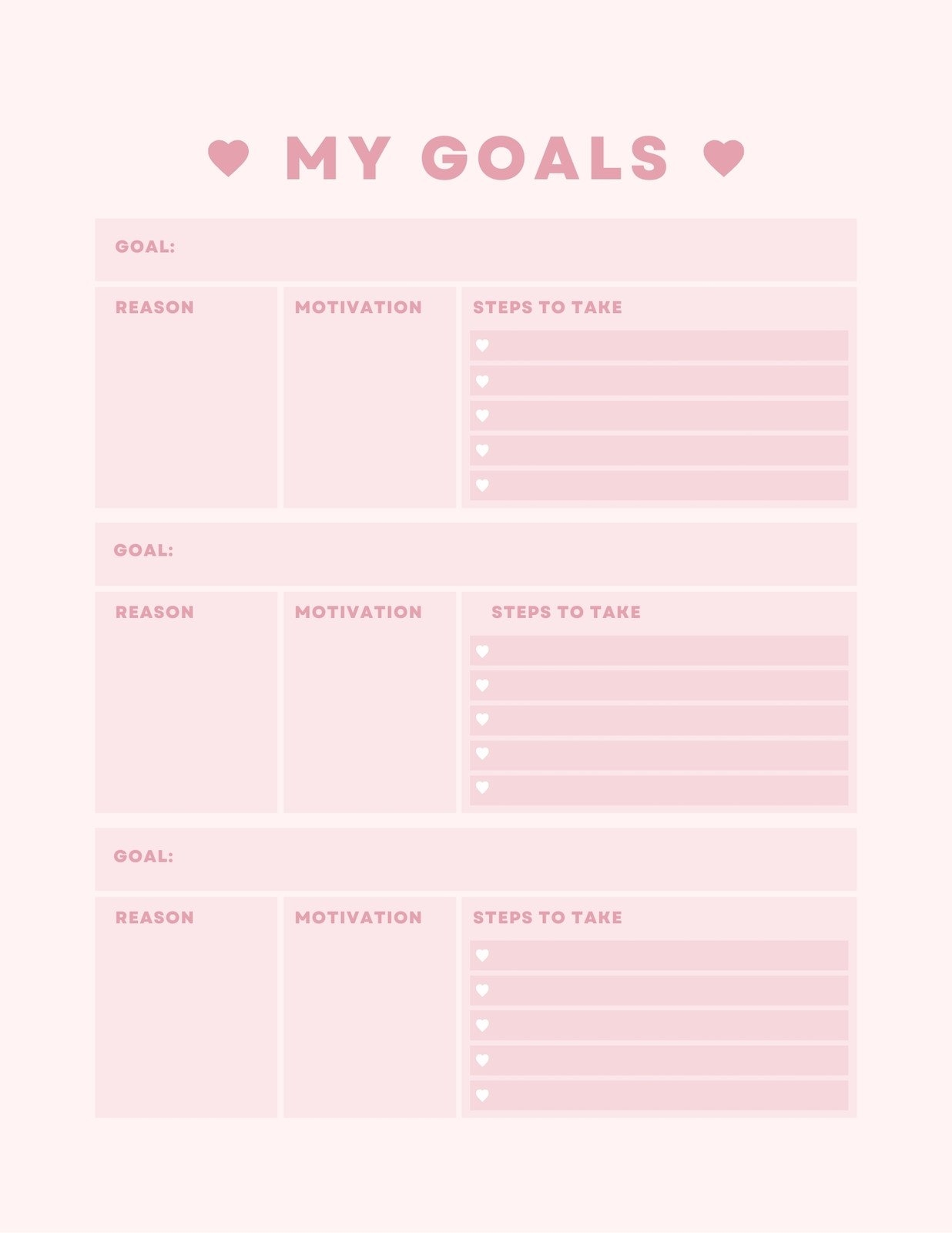 Free And Customizable Goals Templates