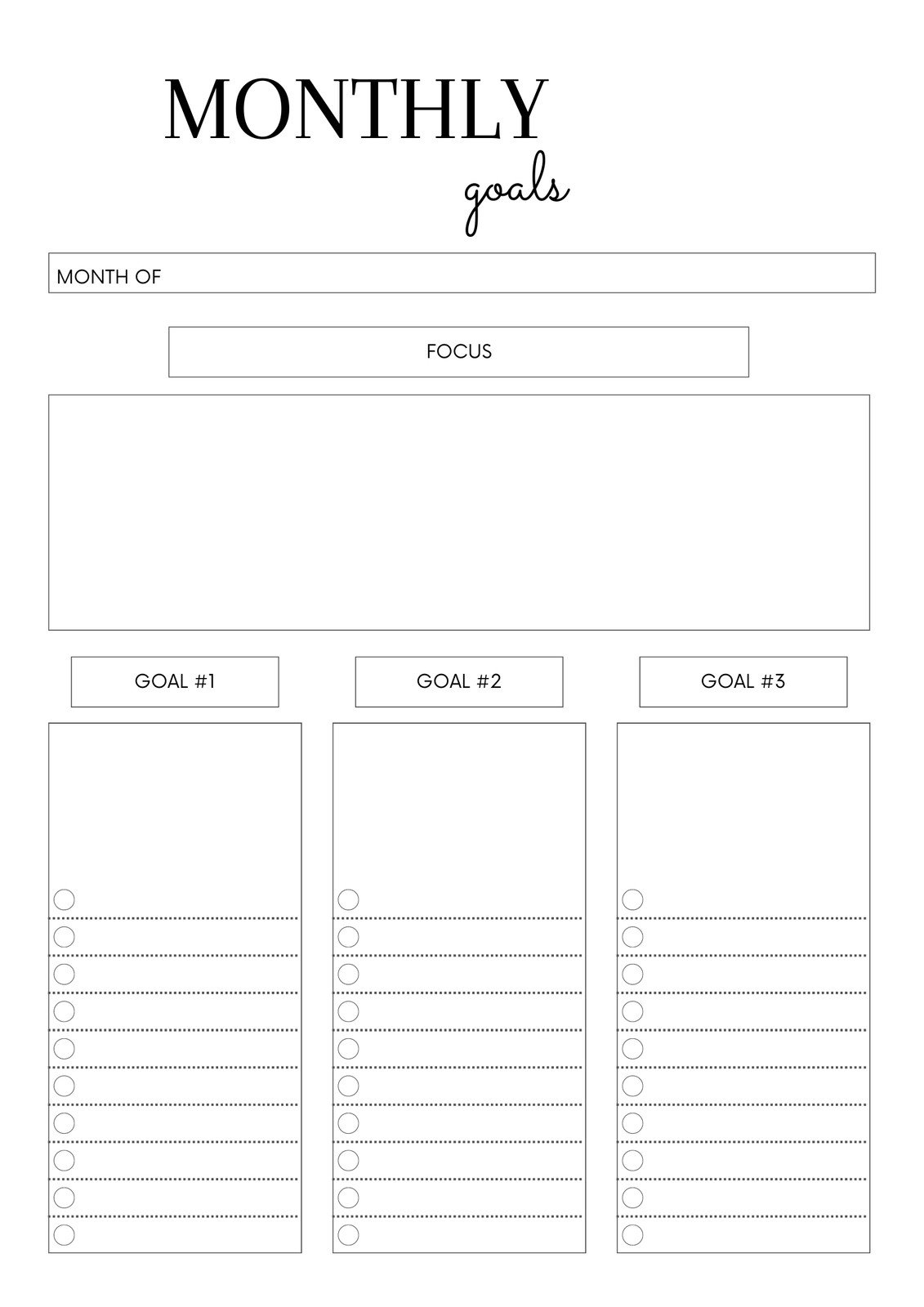 Free And Customizable Goals Templates