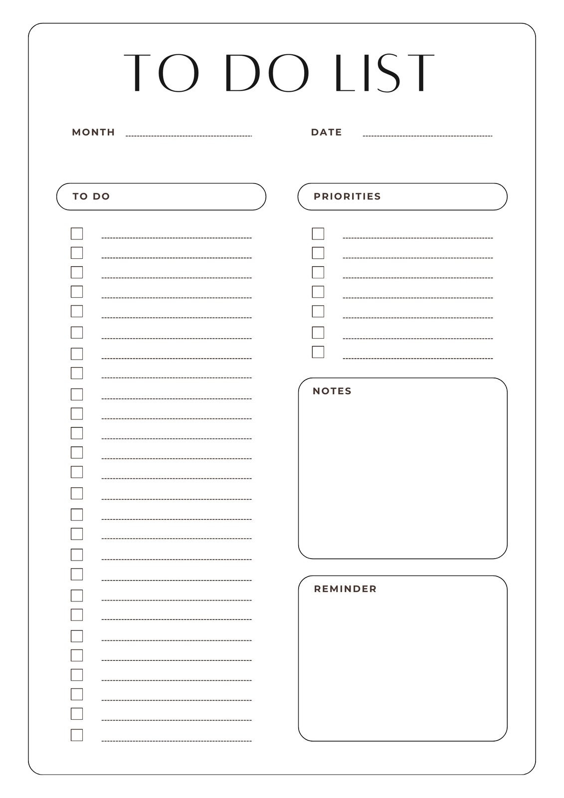 To Do List Format Printable