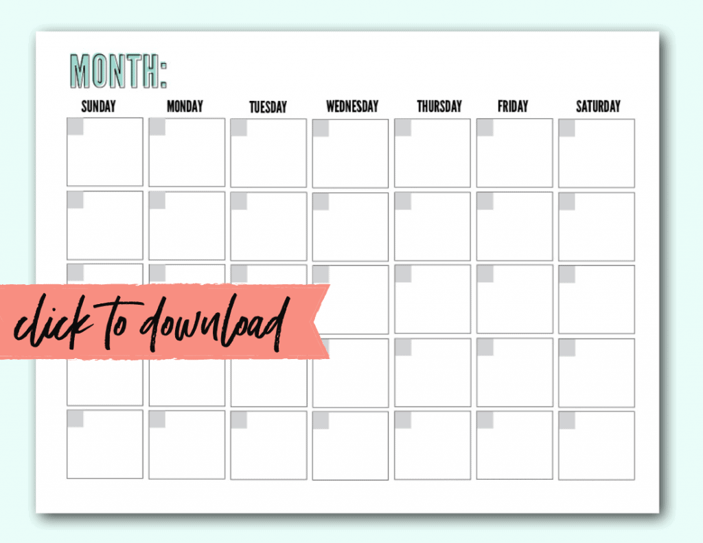 monthly calendar free printable