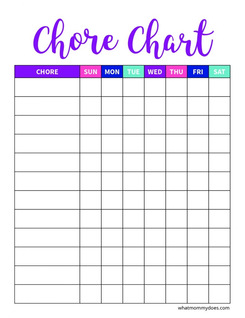 free printable chore charts pdf