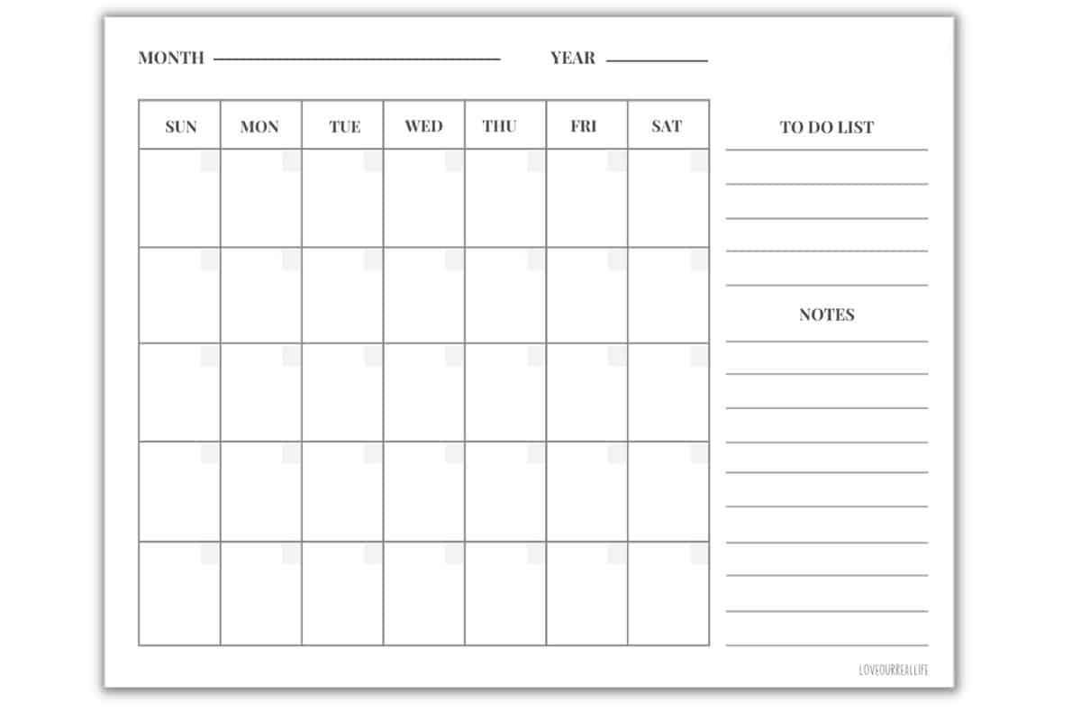 downloadable blank calendar printable free