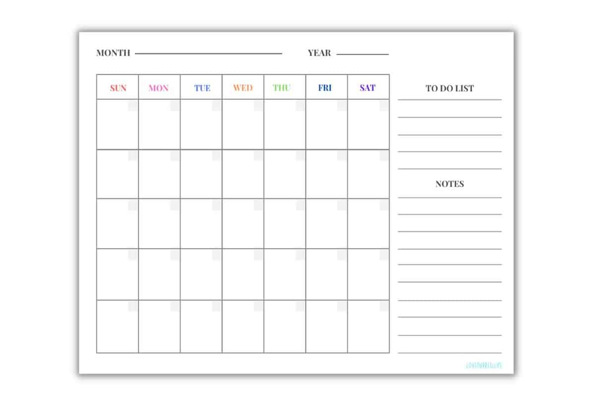 monthly calendar pages printable