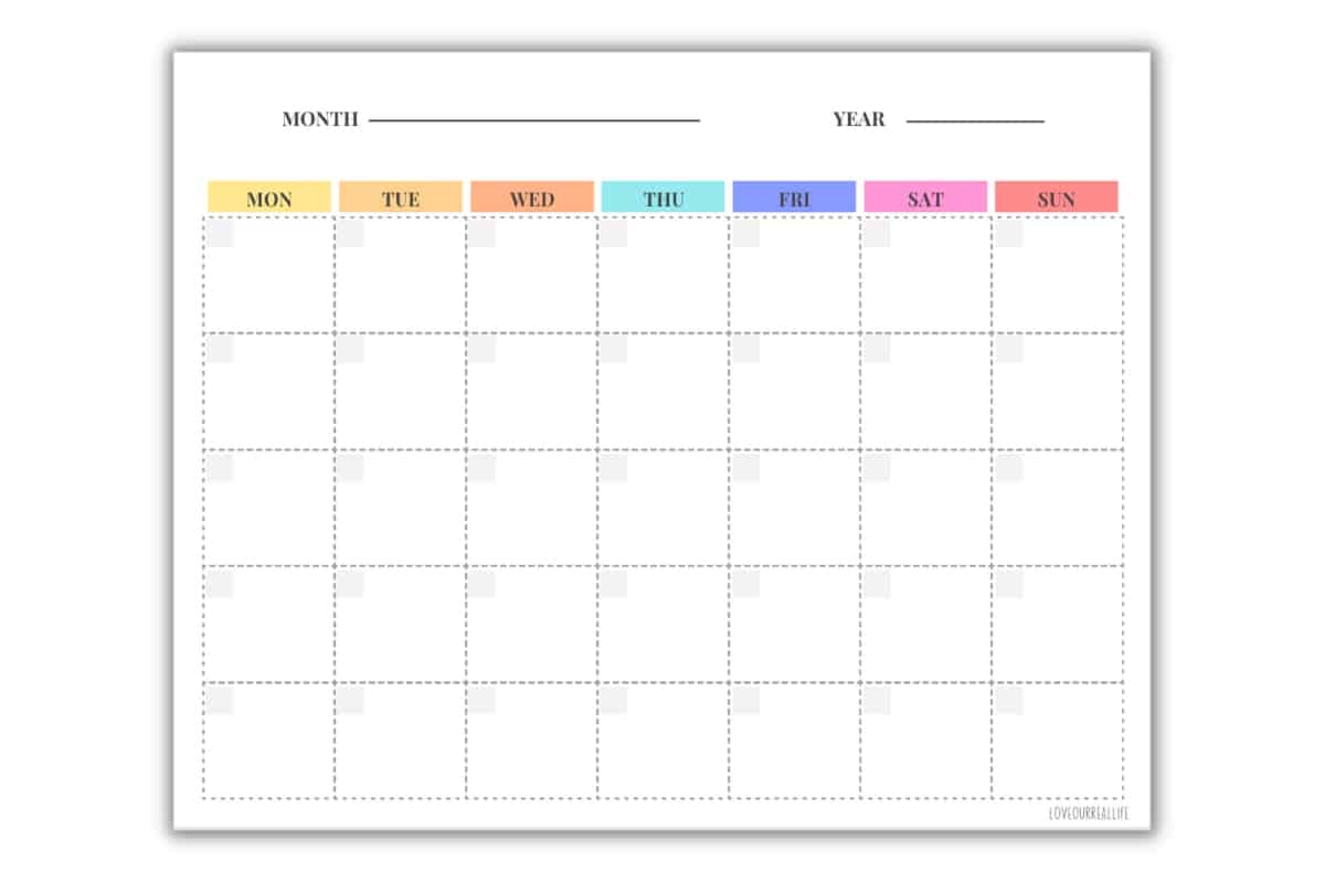 printable full page calendar
