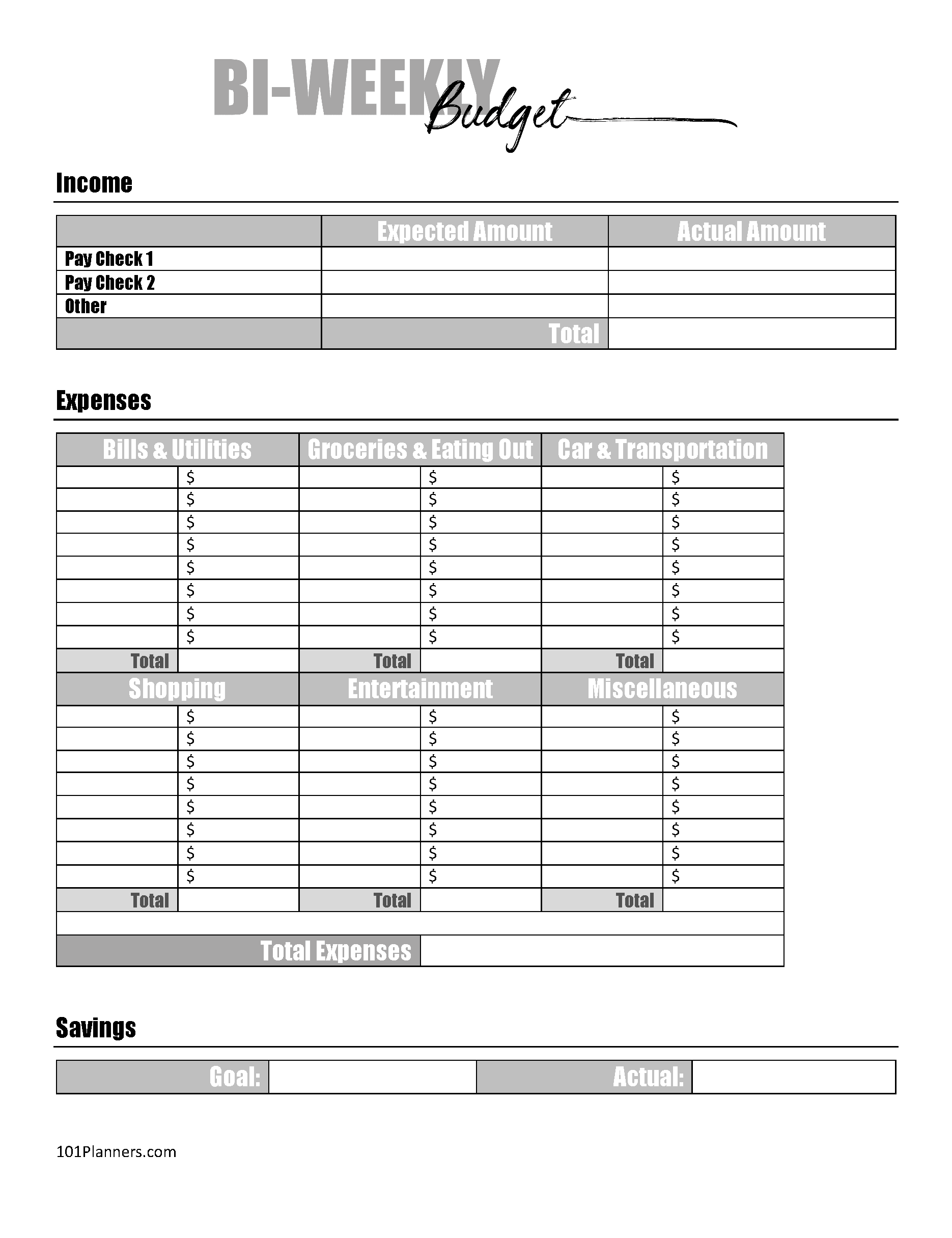 budget worksheet printable free