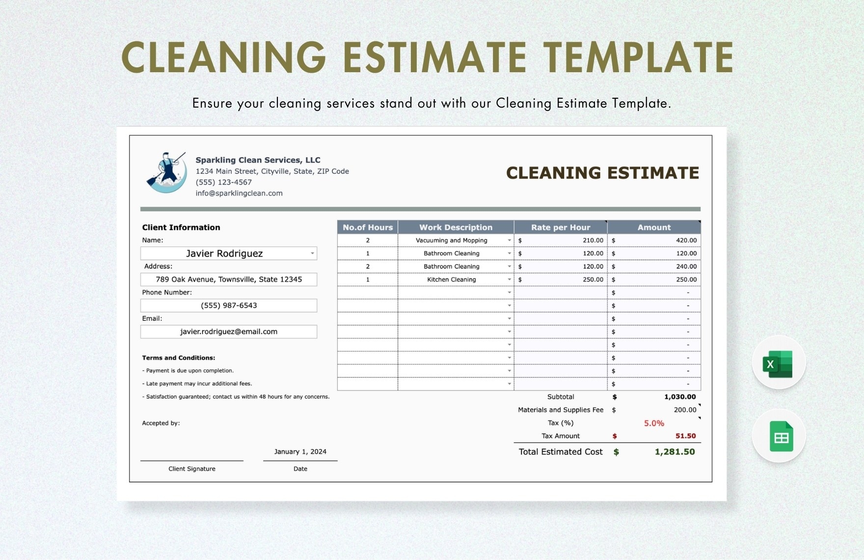 Free Cleaning Estimate Templates Editable And Printable Free Cleaning Estimate Templates Editable And Printable
