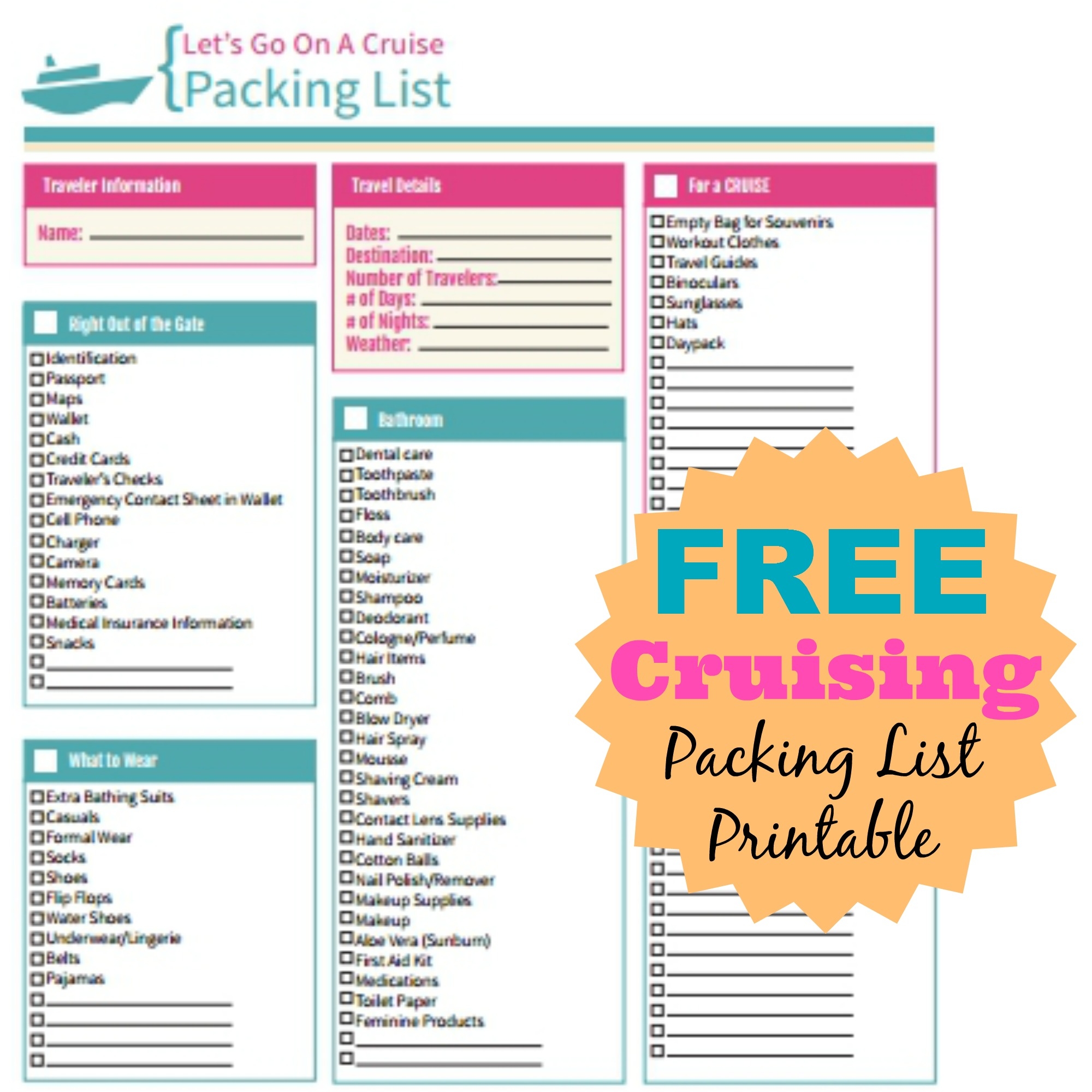 FREE Cruise Packing List Printable FREE Cruise Packing List Printable