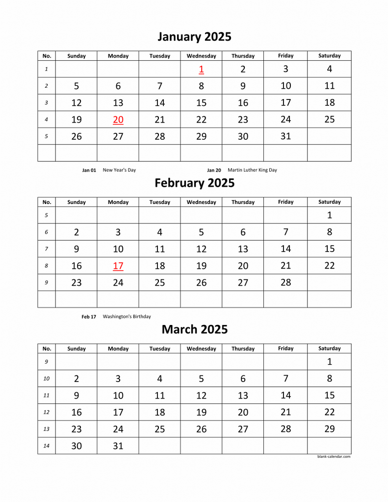 Free Download Printable Calendar 2025 3 Months Per Page 4 Pages vertical 