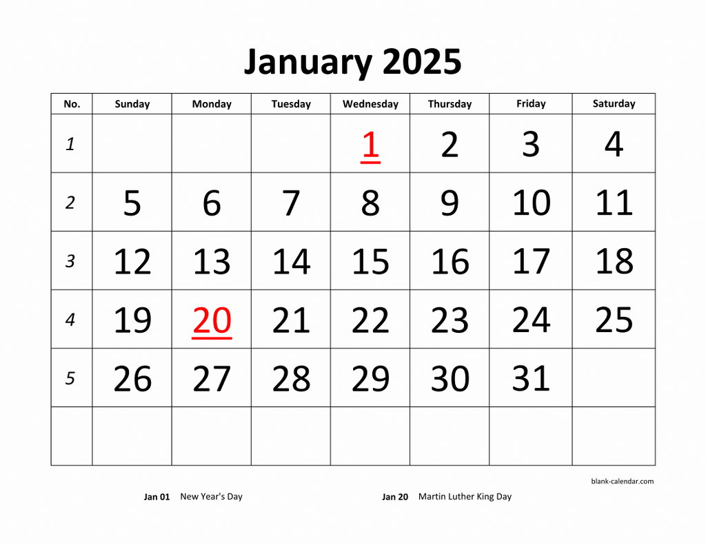 big monthly calendar printable