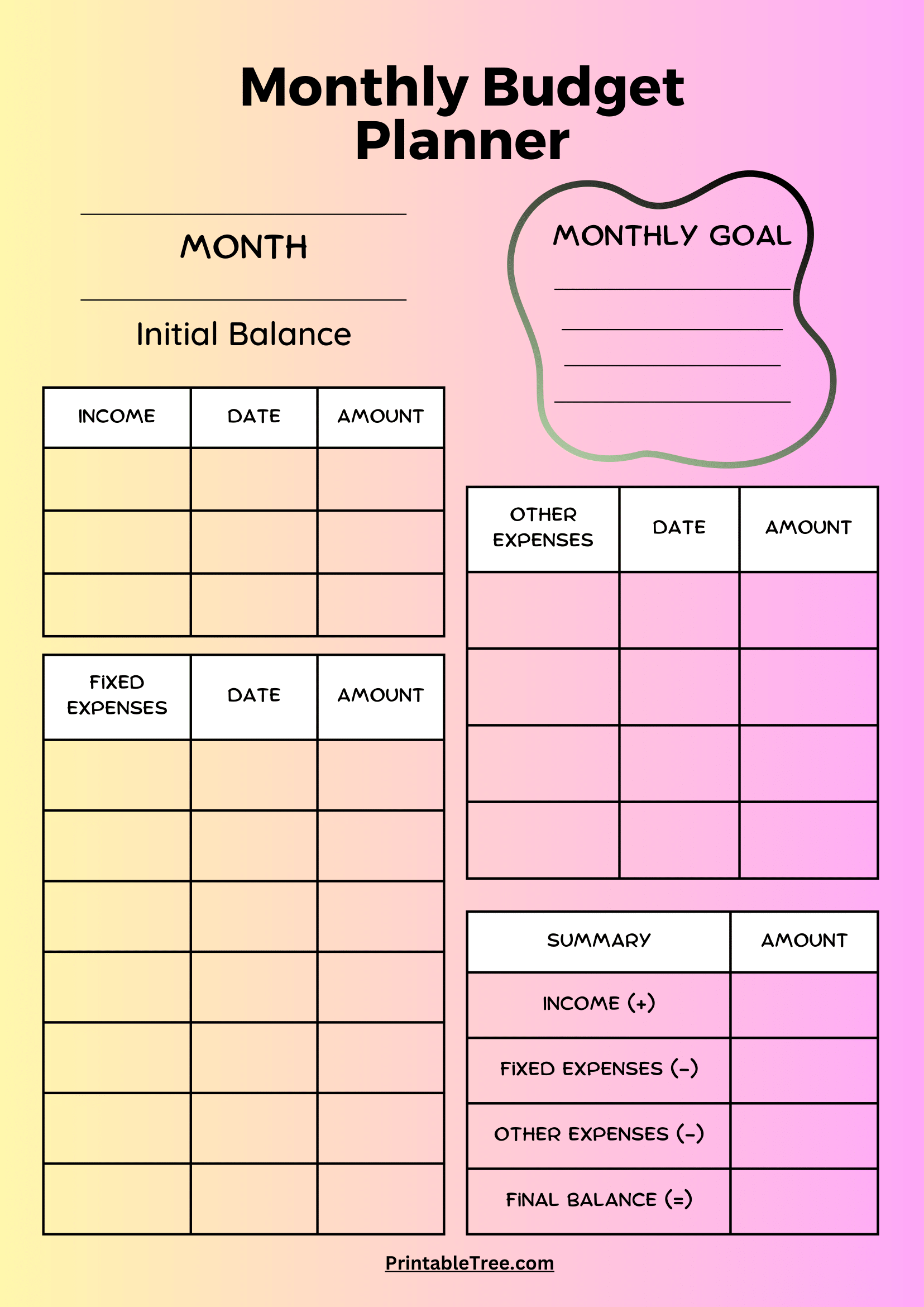 free monthly budget template printable