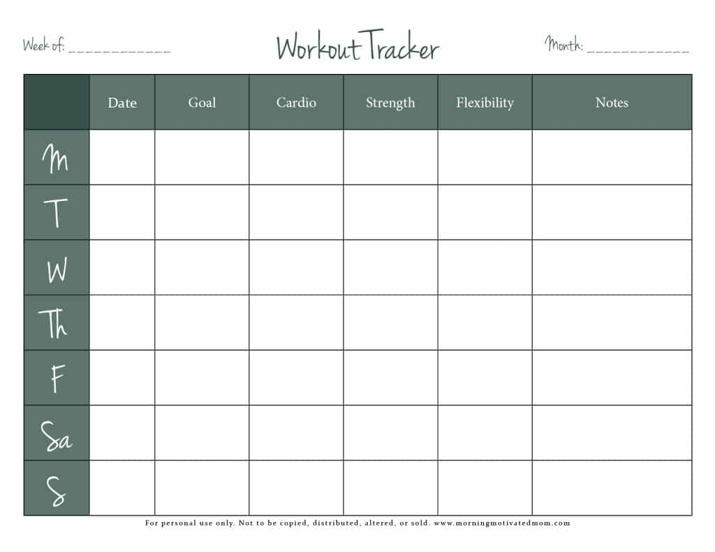 free printable workout tracker