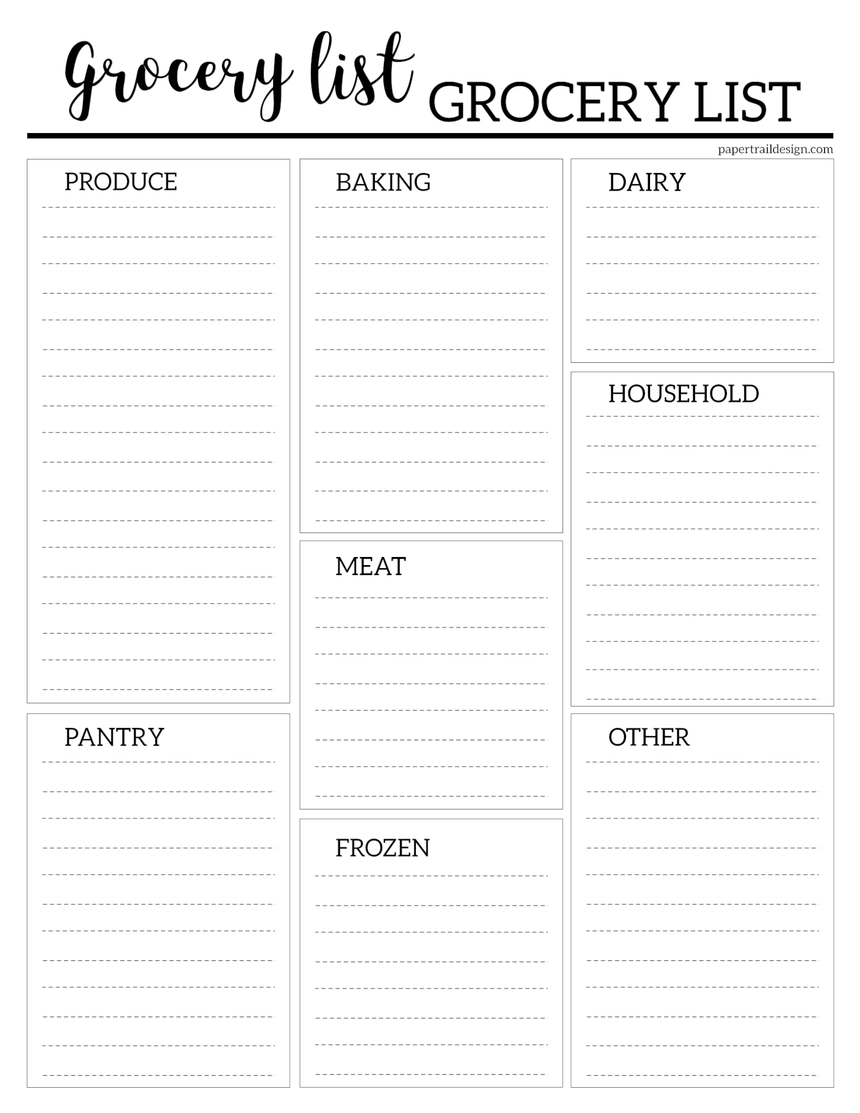 free grocery list template printable