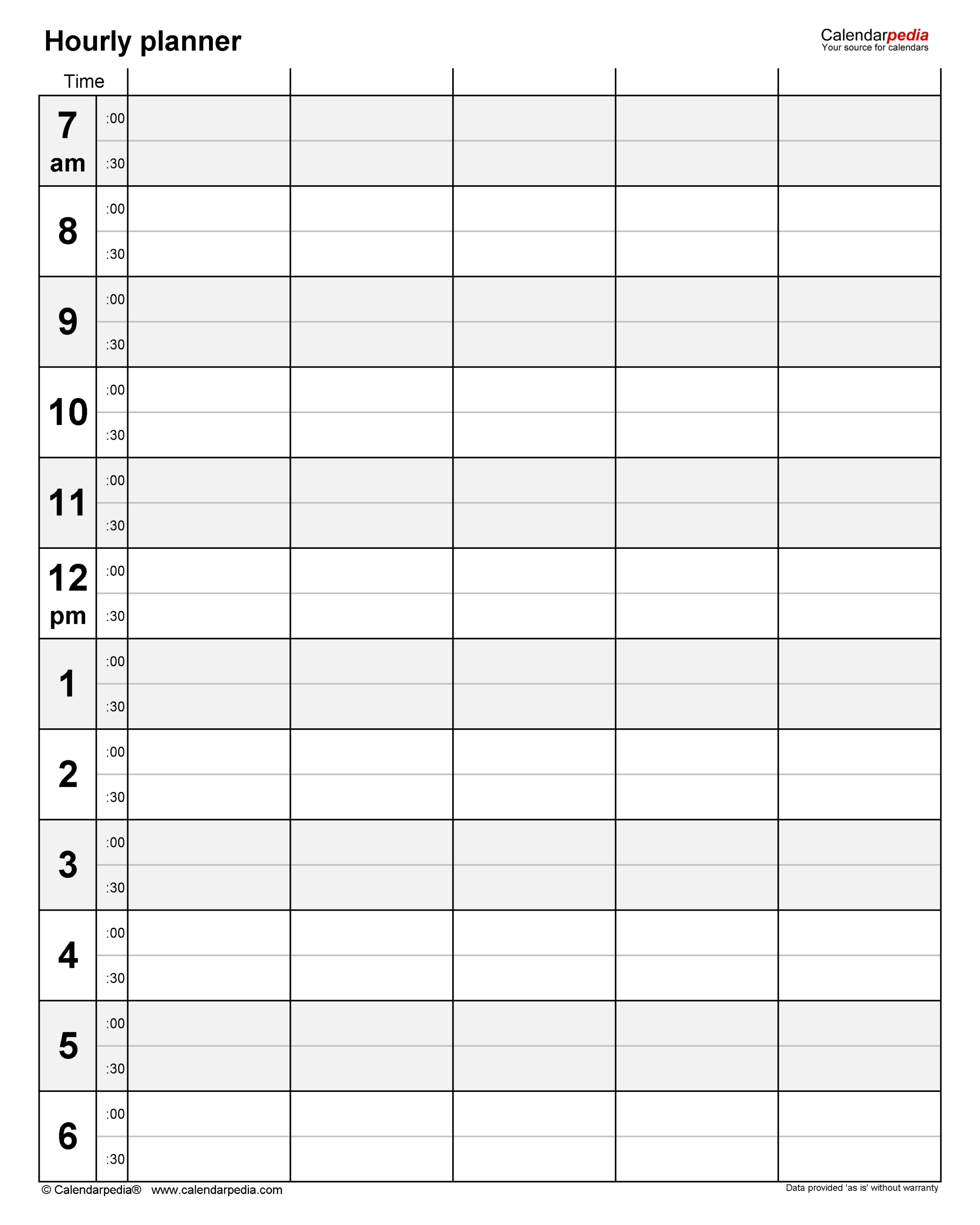 free printable weekly hourly planner
