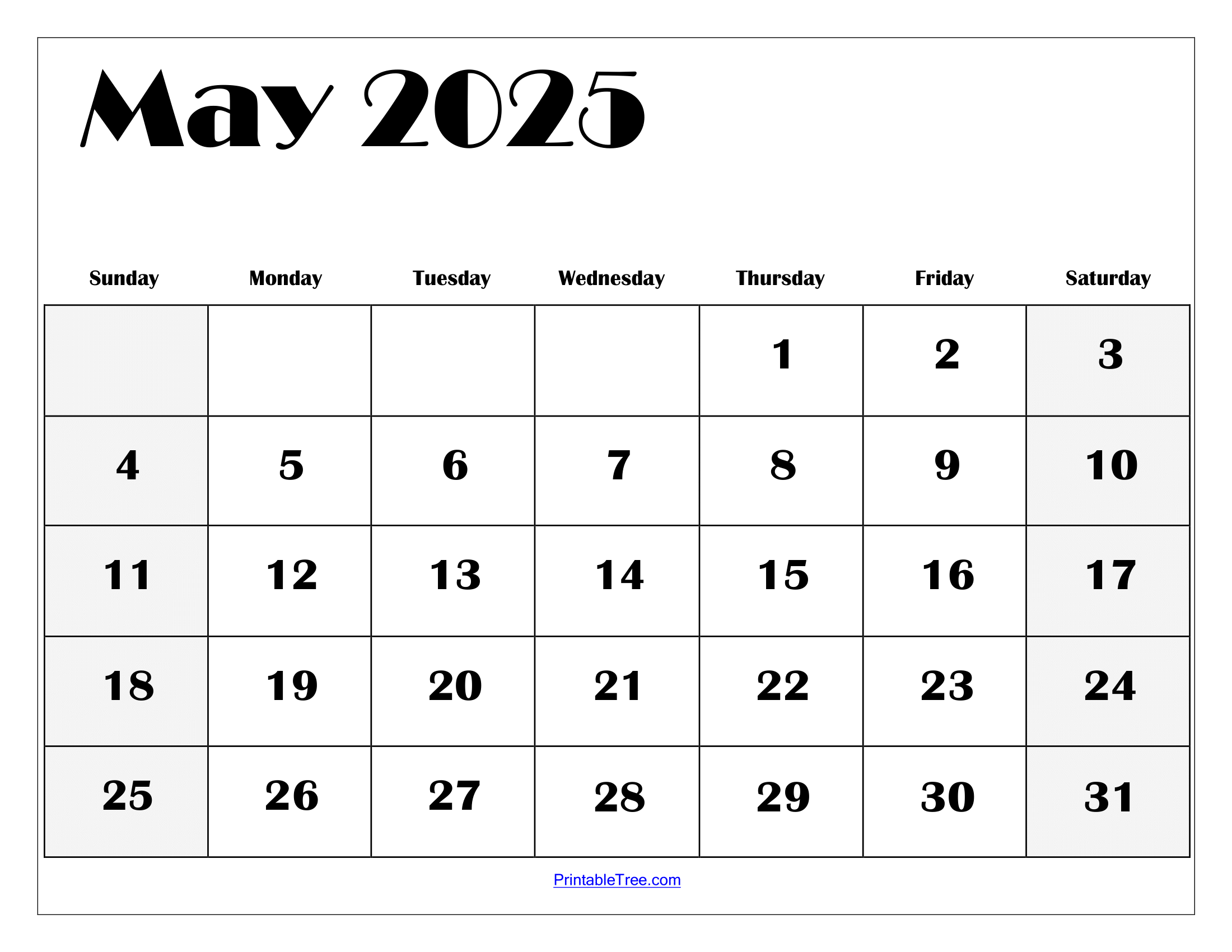 printable blank may calendar