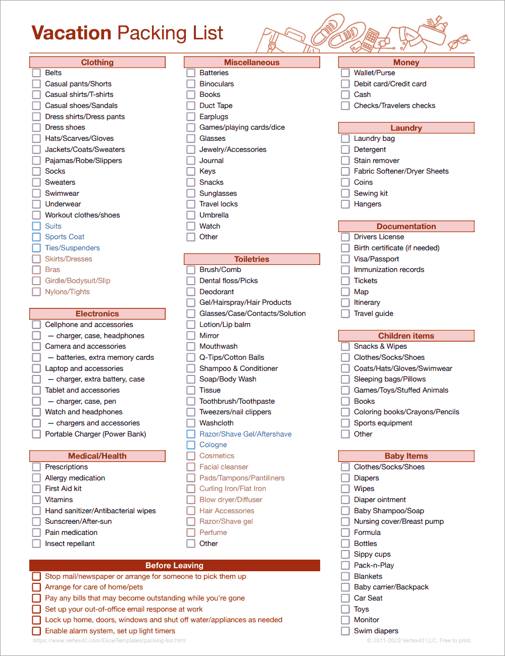 Customizable Packing List Printable