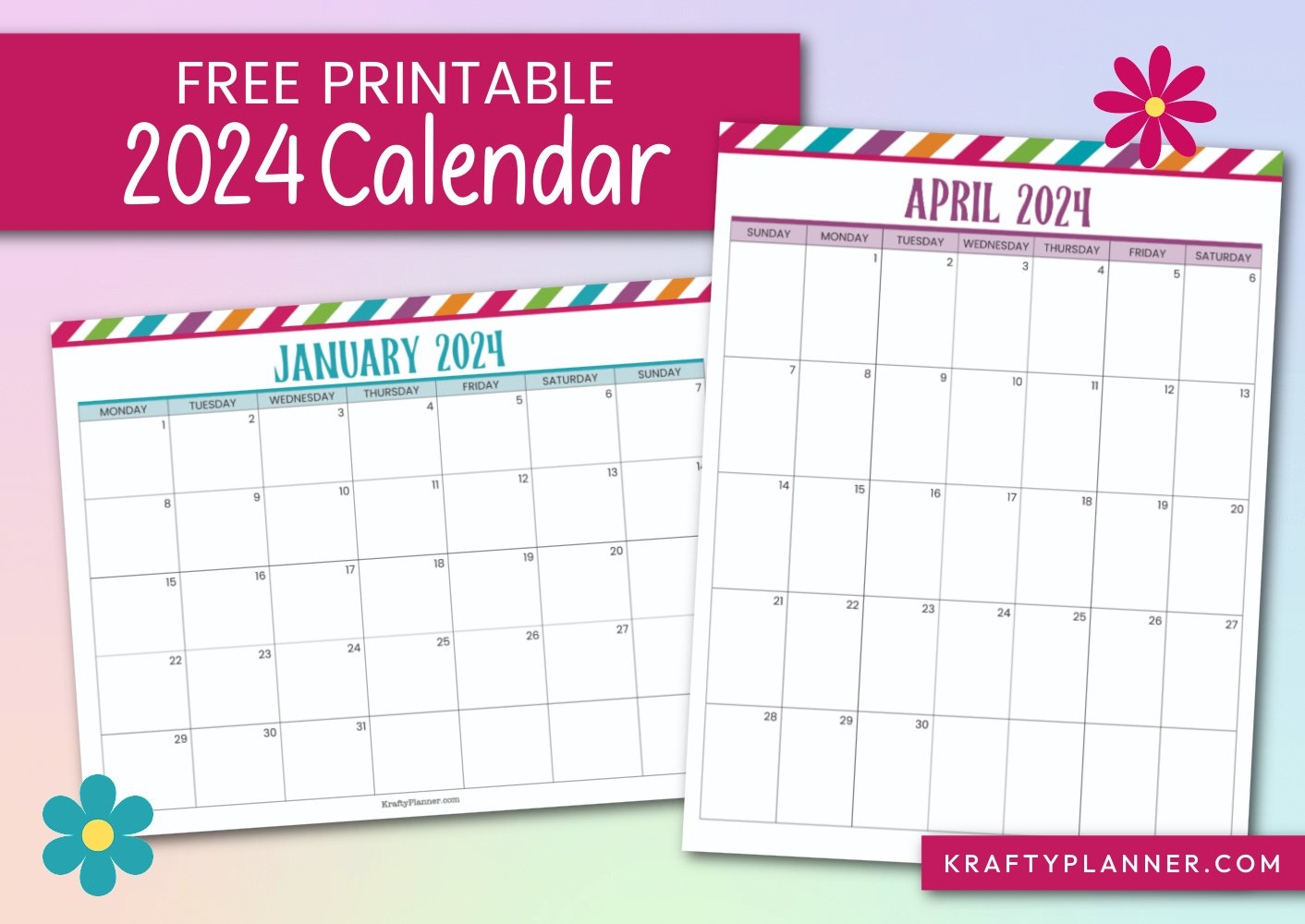 Free Printable 2024 Calendar Krafty Planner