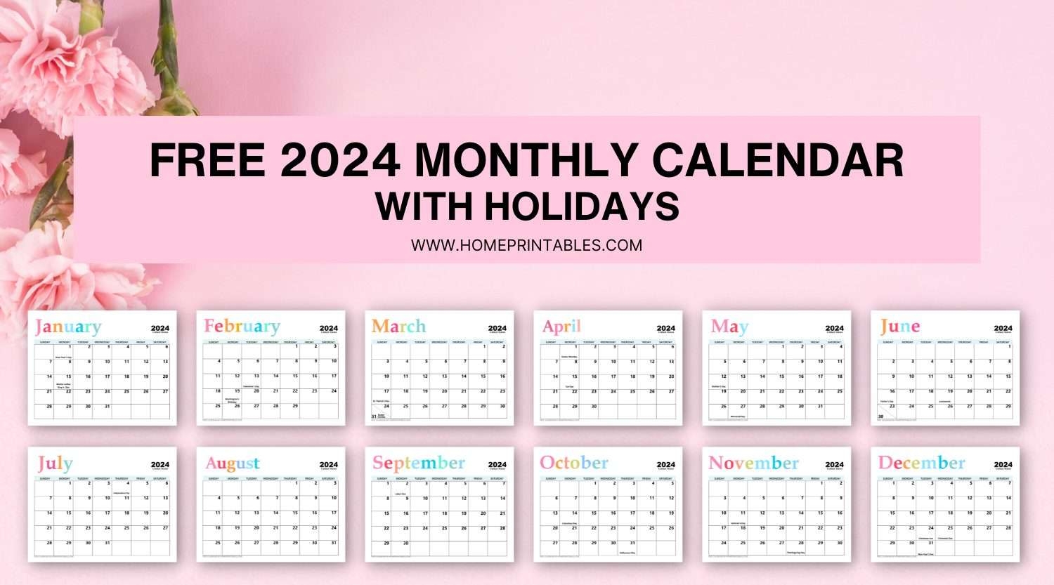 Free Printable 2024 Monthly Calendar With Holidays Pretty Style Free Printable 2024 Monthly Calendar With Holidays Pretty Style