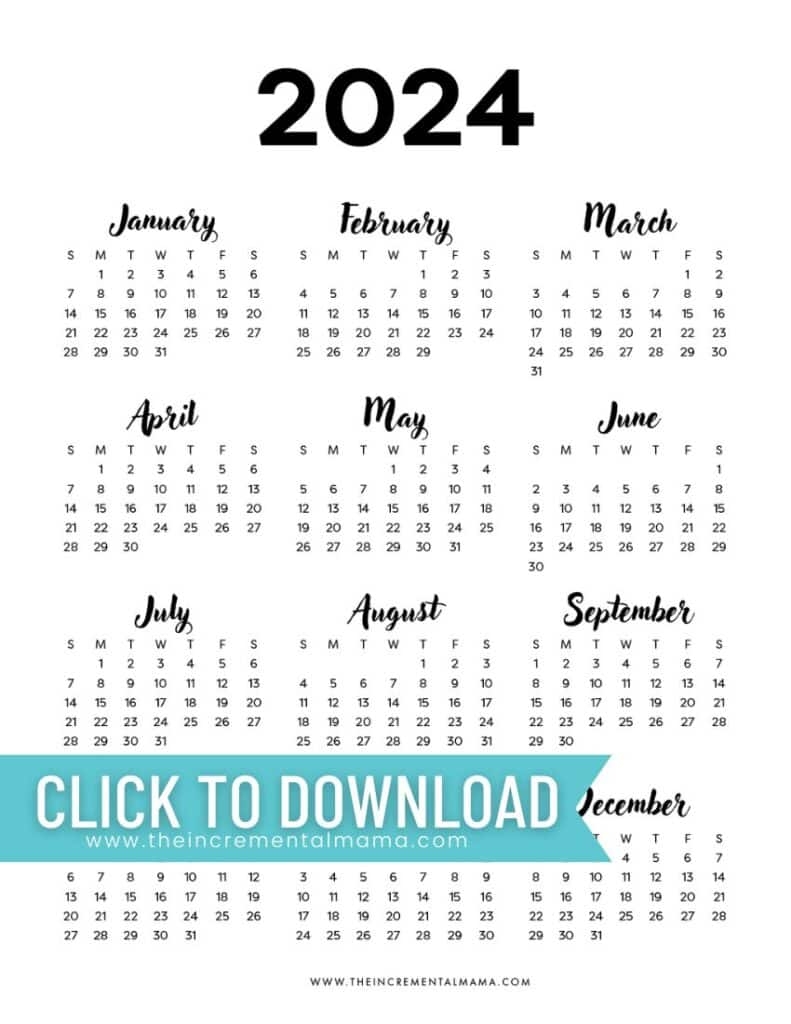 Free Printable 2024 One Page Yearly Calendars 9 Templates 