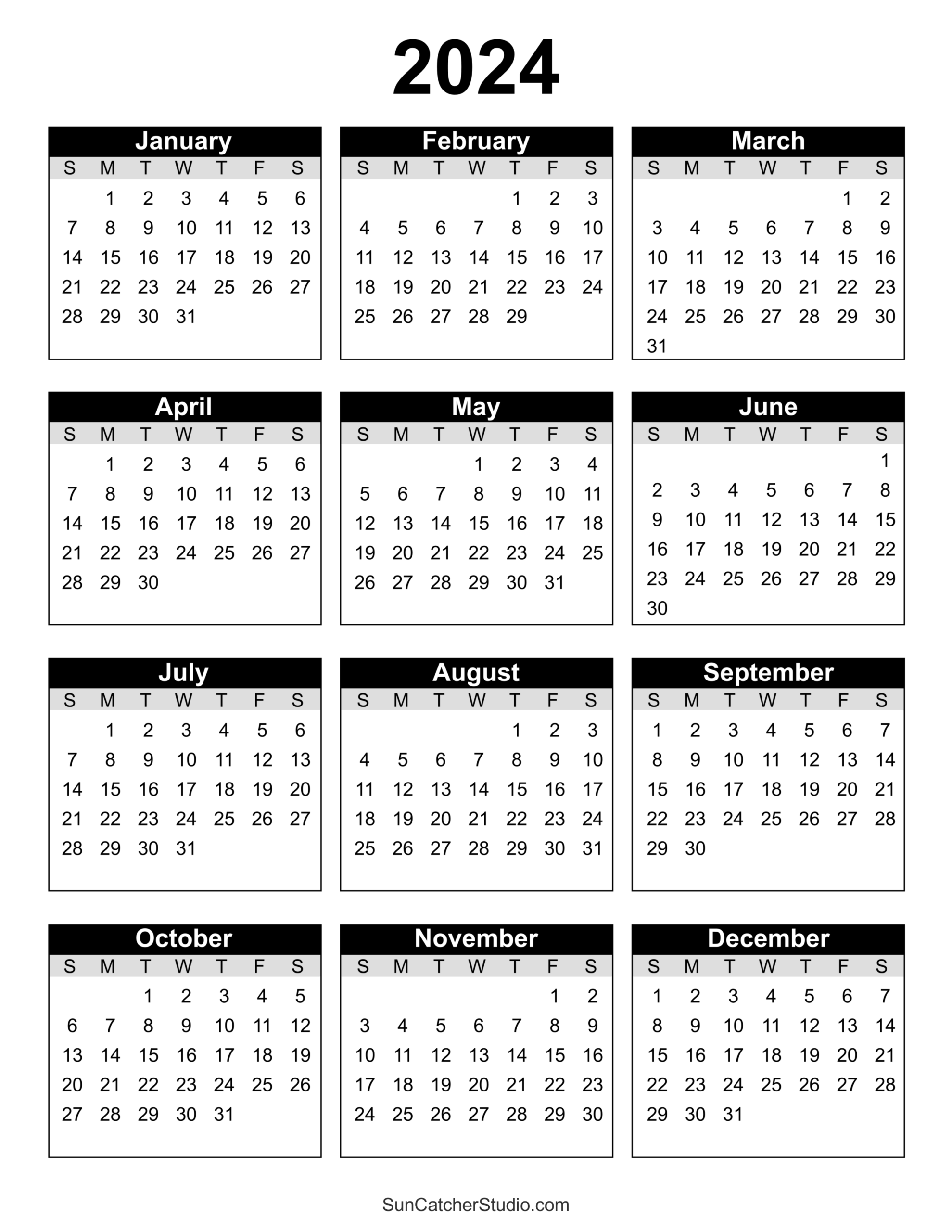 Calendars Free Printable 2024