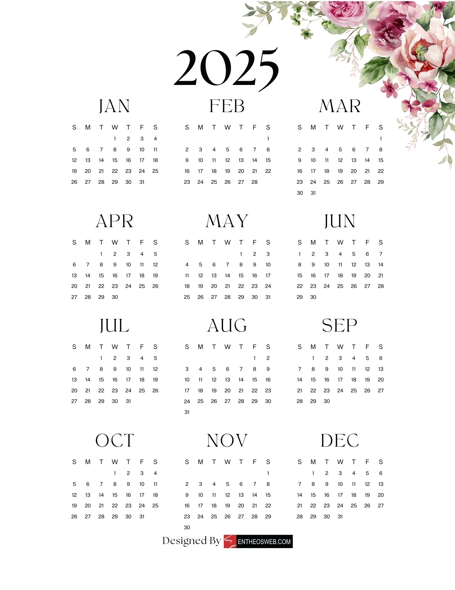 Free Printable 2025 Calendars Free Printable 2025 Calendars EntheosWeb