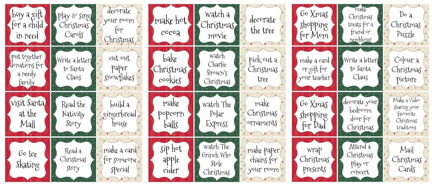 Free Printable Activity Based Advent Calendar The Happy Housie