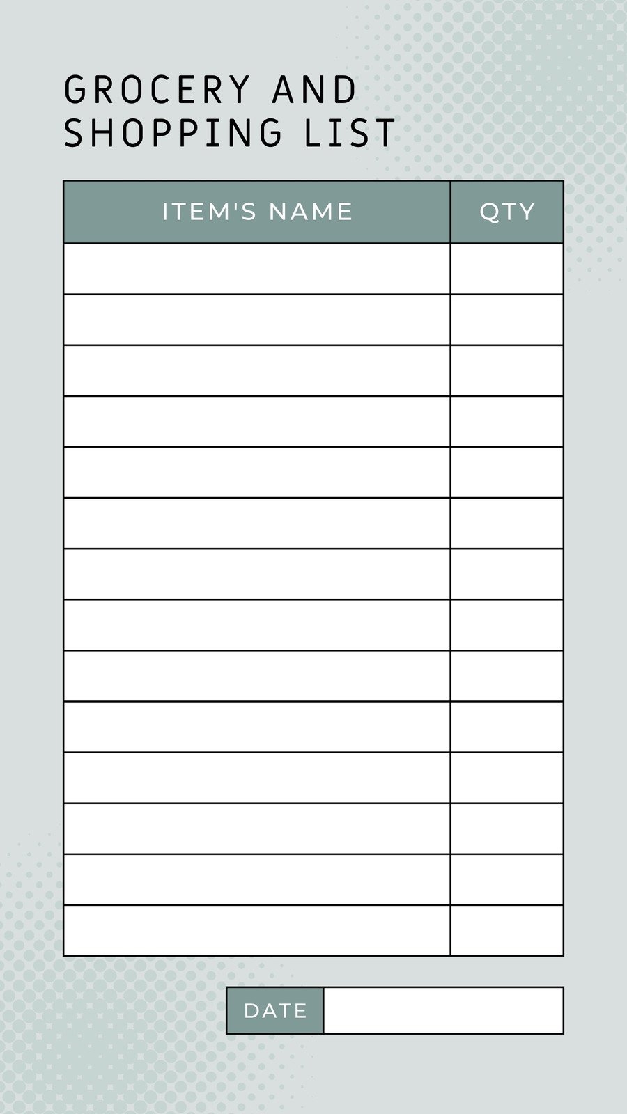 shopping list printable template