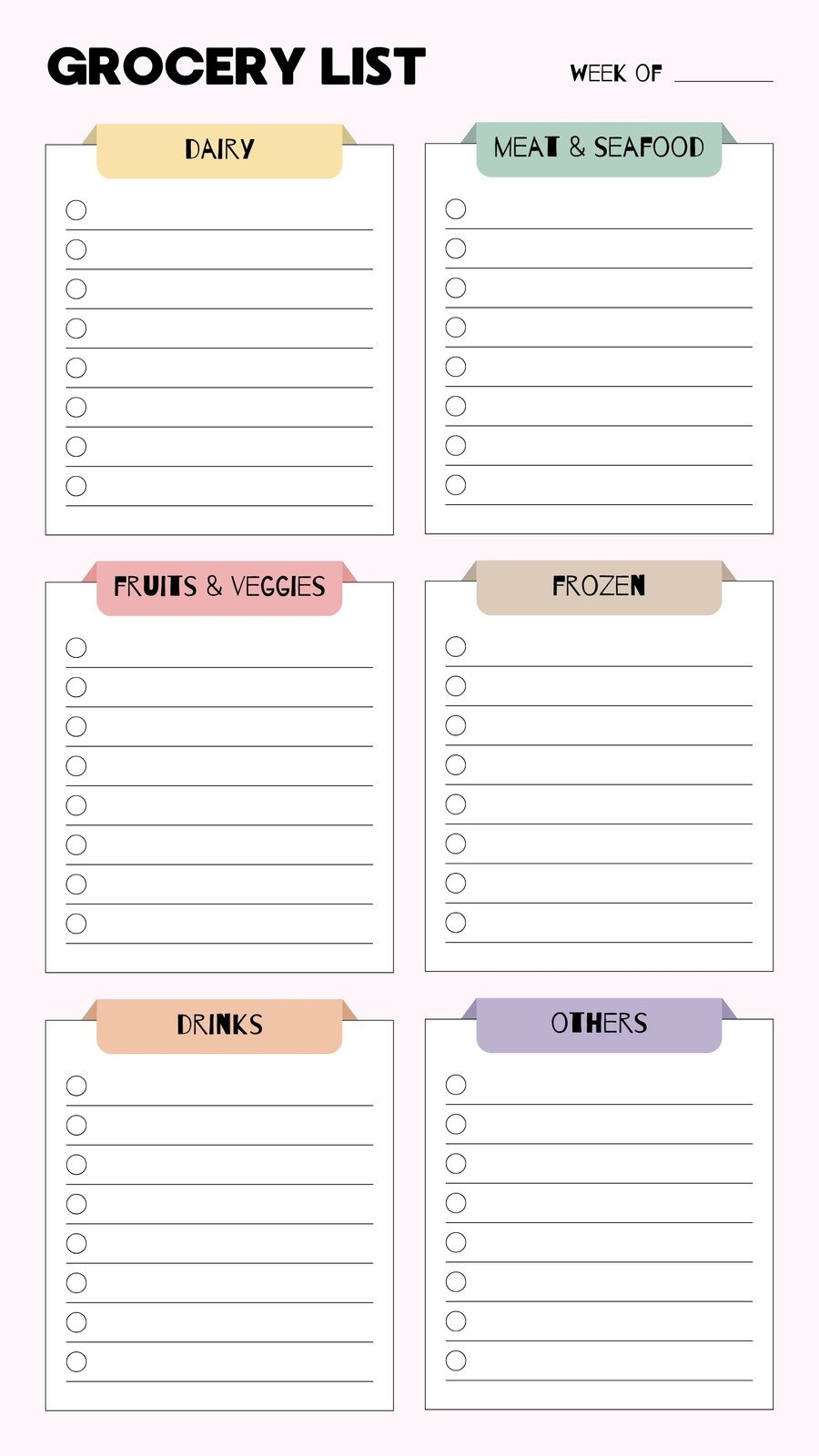 grocery list by category printable