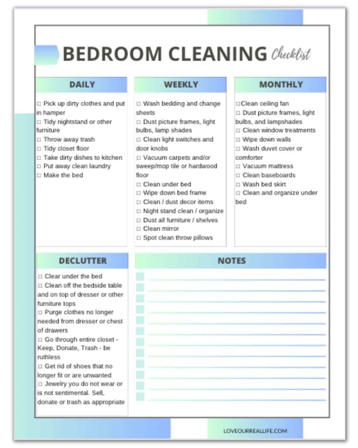 clean room checklist printable