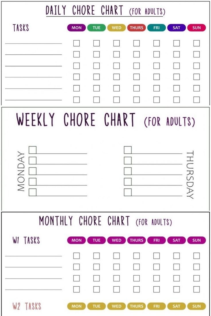 Free Printable Chore Charts For Adults PDF Included Daily Weekly Monthly Templates 
