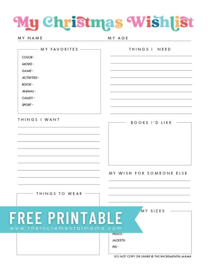 Free Printable Christmas Wishlist Template For Kids The Incremental Mama