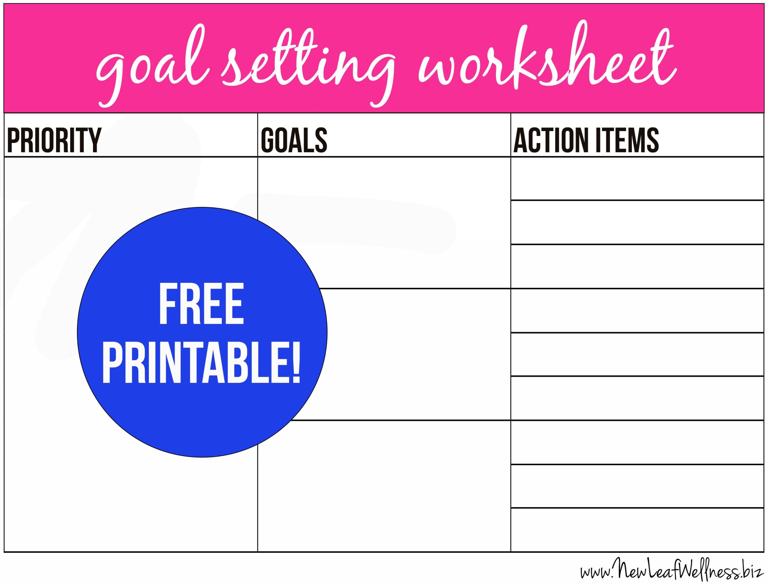 free printable goal setting worksheets